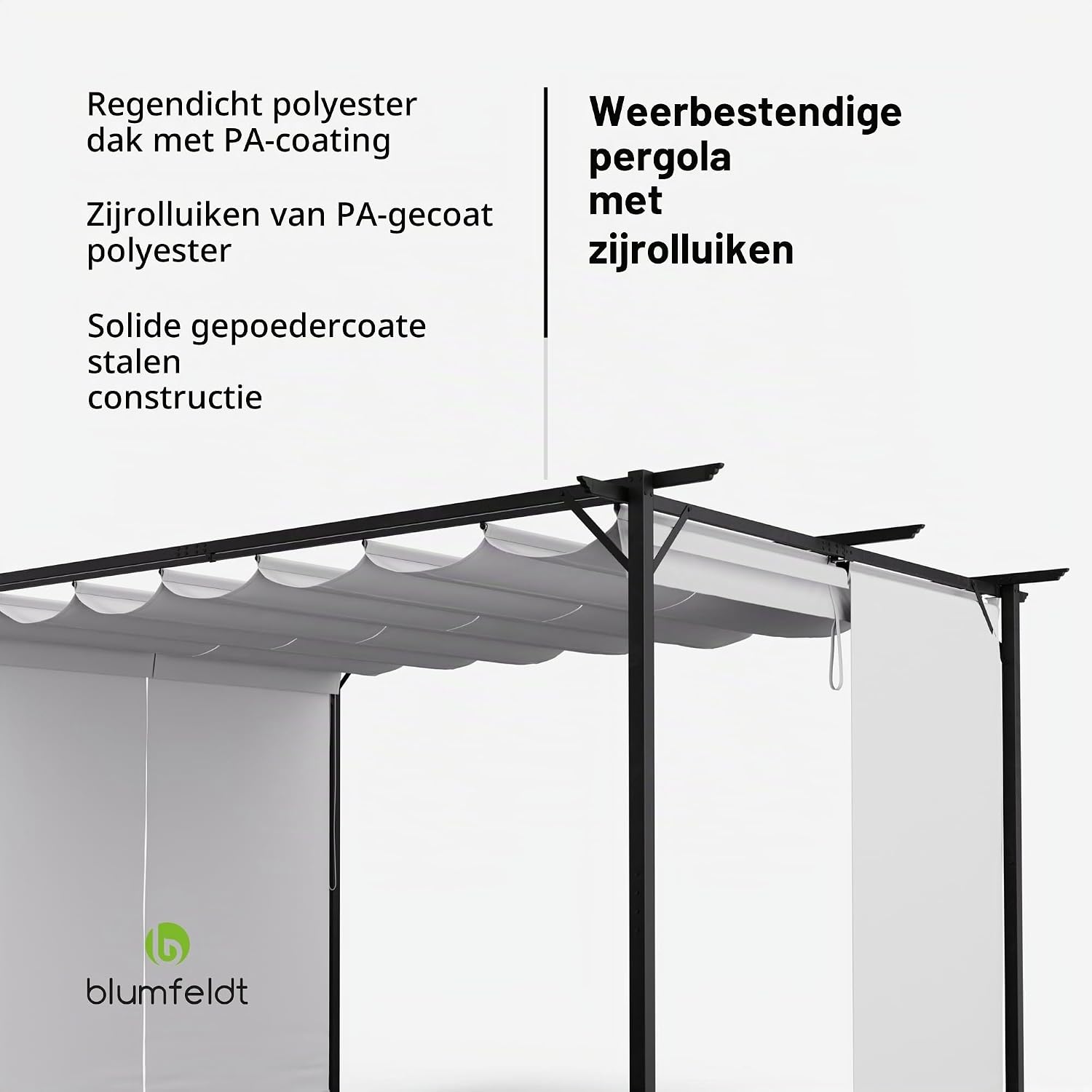 Detalle 2 de blumfeldt pergola 3 x 4 m met polyester dak en verstelbare zijjaloezieën