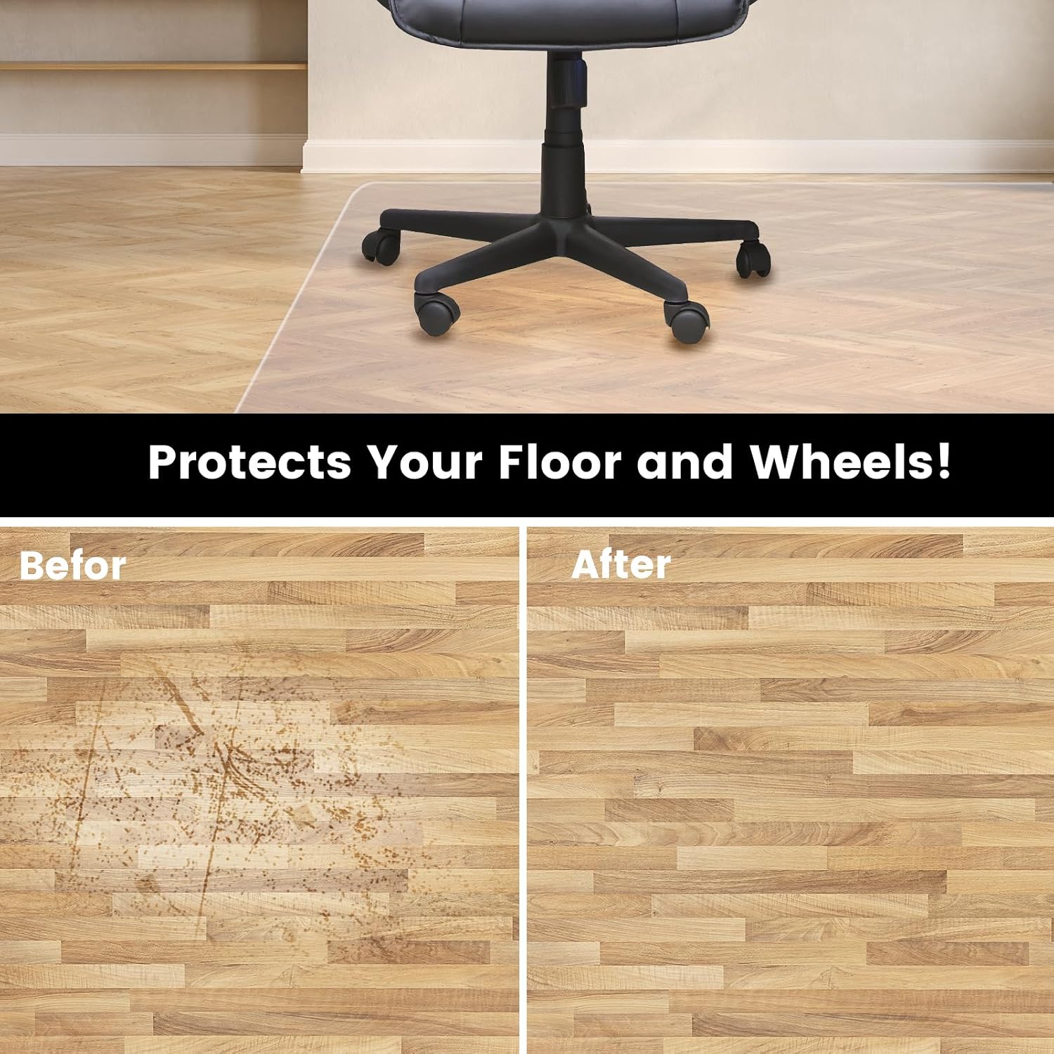 Thumbnail 6 de PHOUZIN 002 Clear PVC Chair Mat, 36 x 48 Inches, 0.3-Inch Thick