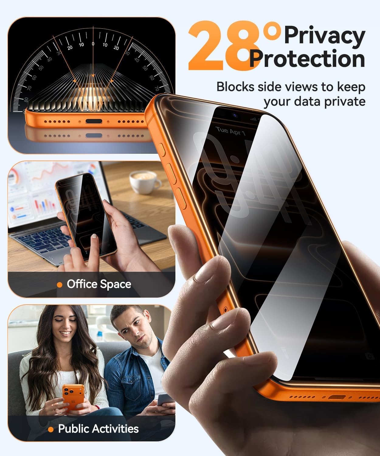 Detalle de CANSHN iPhone 18 Pro Max Privacy Screen Protector, 9H Glass, Full Coverage