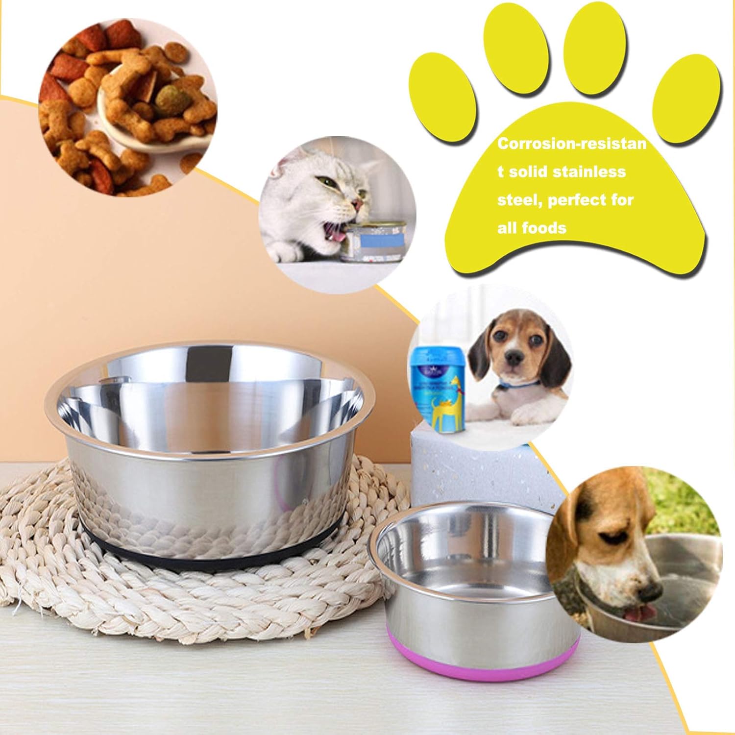 Detalle de Hundenapf aus dickem Edelstahl, Durchmesser 26 cm, rutschfester Bodensatz, 2,5 Liter Fassungsvermögen – ideal für große Hunde