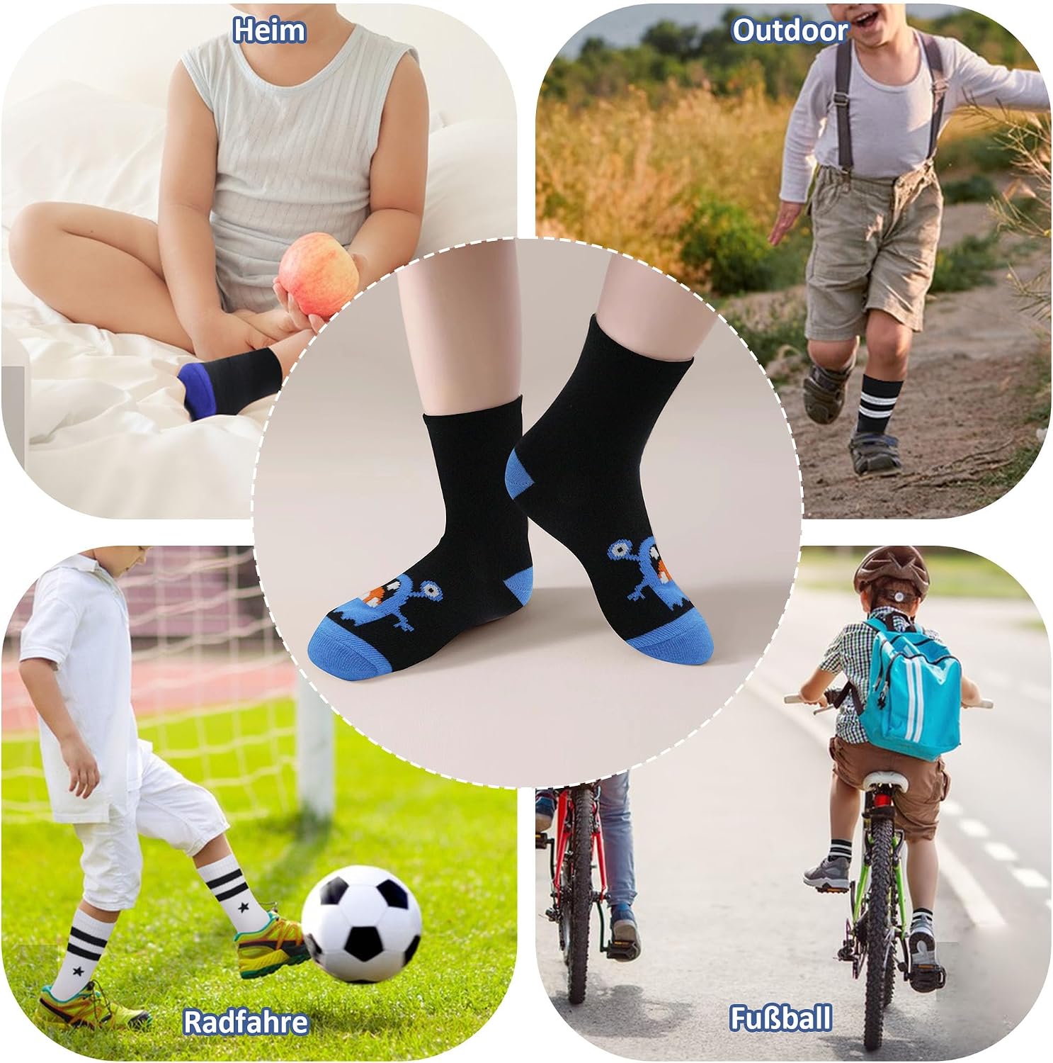 Detalle 2 de Uizuooy Kinder Sportsocken (31–34) aus Baumwolle, atmungsaktiv & unisex – 12 Paar