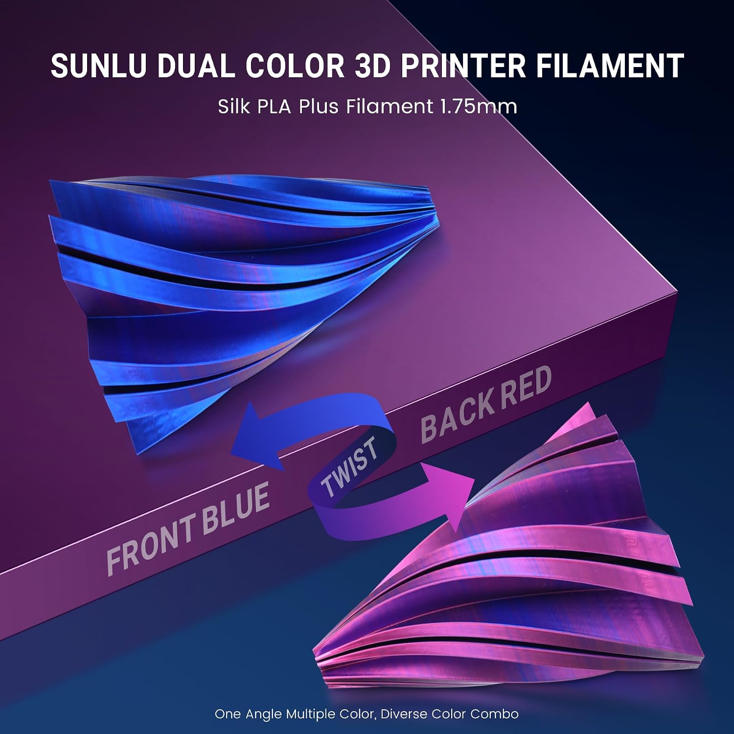 Detalle 2 de SUNLU Silk PLA Plus 🌈 Filamento 3D Doble Color 1.75mm, 1kg