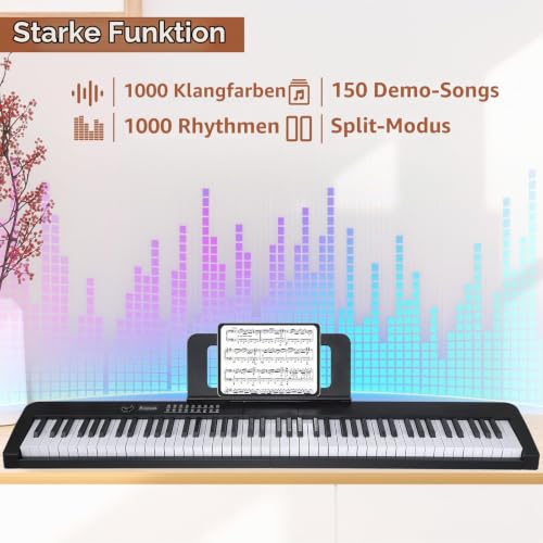 Detalle de Klaviertastatur mit 88 Tasten von Bfhdbdt – Semi-gewichtete Tasten, inkl. Ständer, Tragetasche und USB‑MIDI