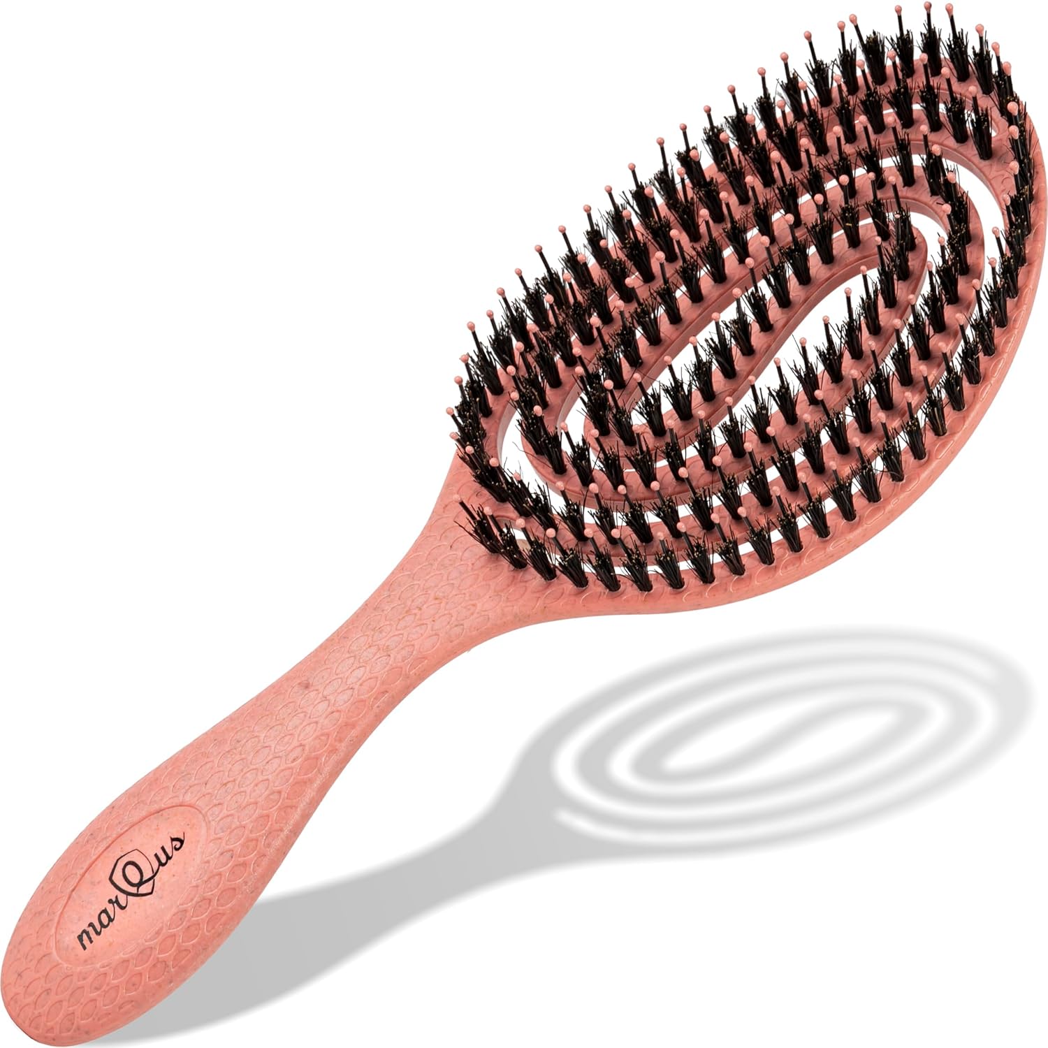 Detalle de Bio Haarbürste mit Wildschweinborsten (Coral) – Entwirrbürste ohne Ziepen mit Spirale