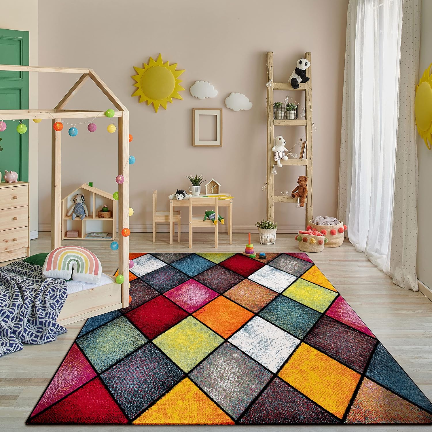 Thumbnail 6 de Paco Home Kurzflor-Teppich für Kinderzimmer & Wohnzimmer, 120x170 cm, bunte 3D-Optik mit kariert/geometrischem Muster