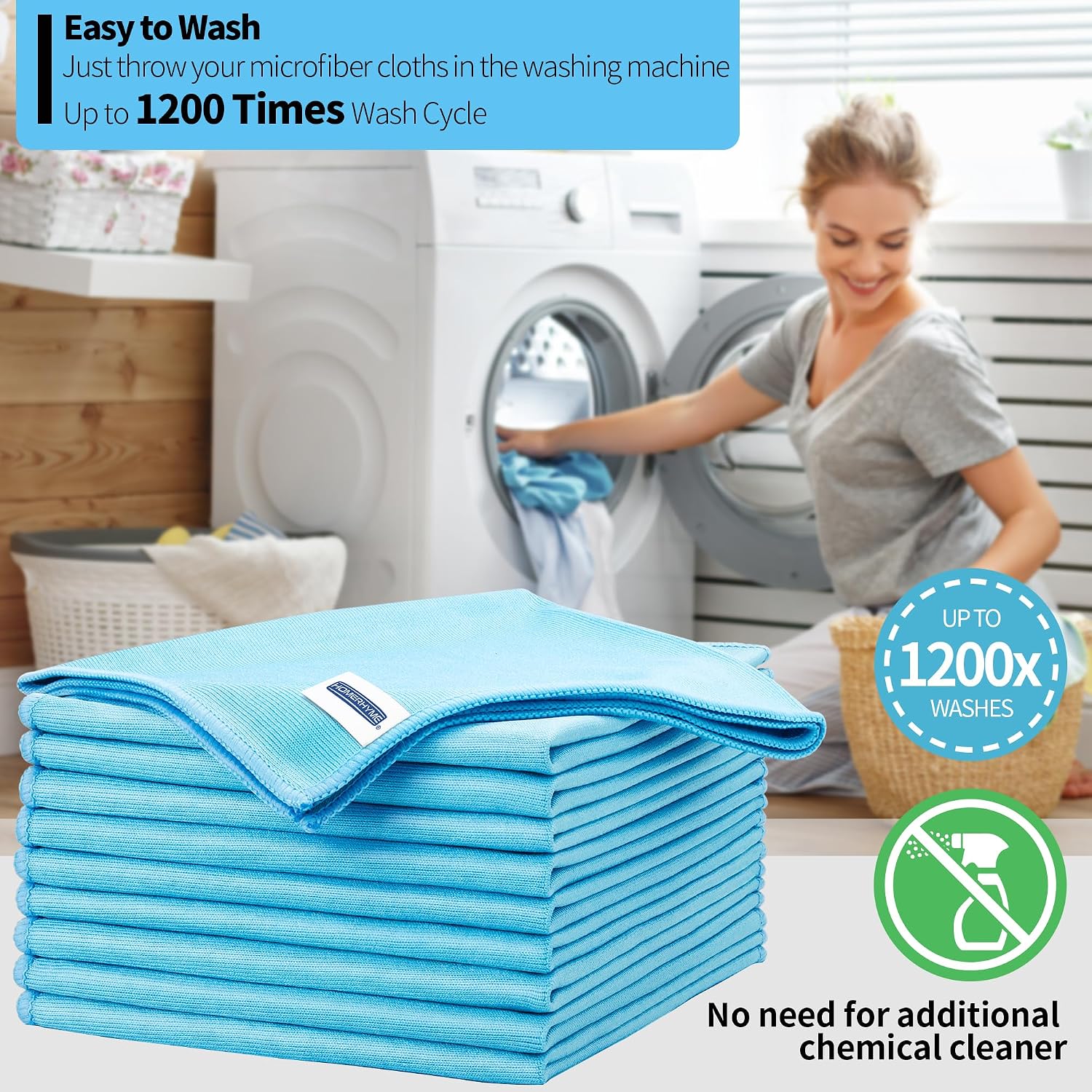 Thumbnail 4 de HOMERHYME HR-06GCL12PK Microfiber Glass Cloths, 10-Pack, 16" x 14