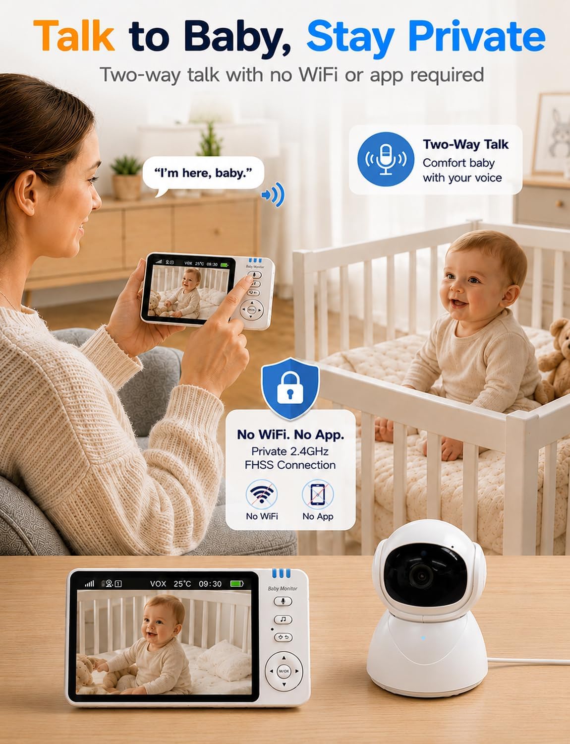 Thumbnail 6 de Baby Monitor with Camera and Night Vision (5" 720P) – No WiFi, VOX Power, 300m Range