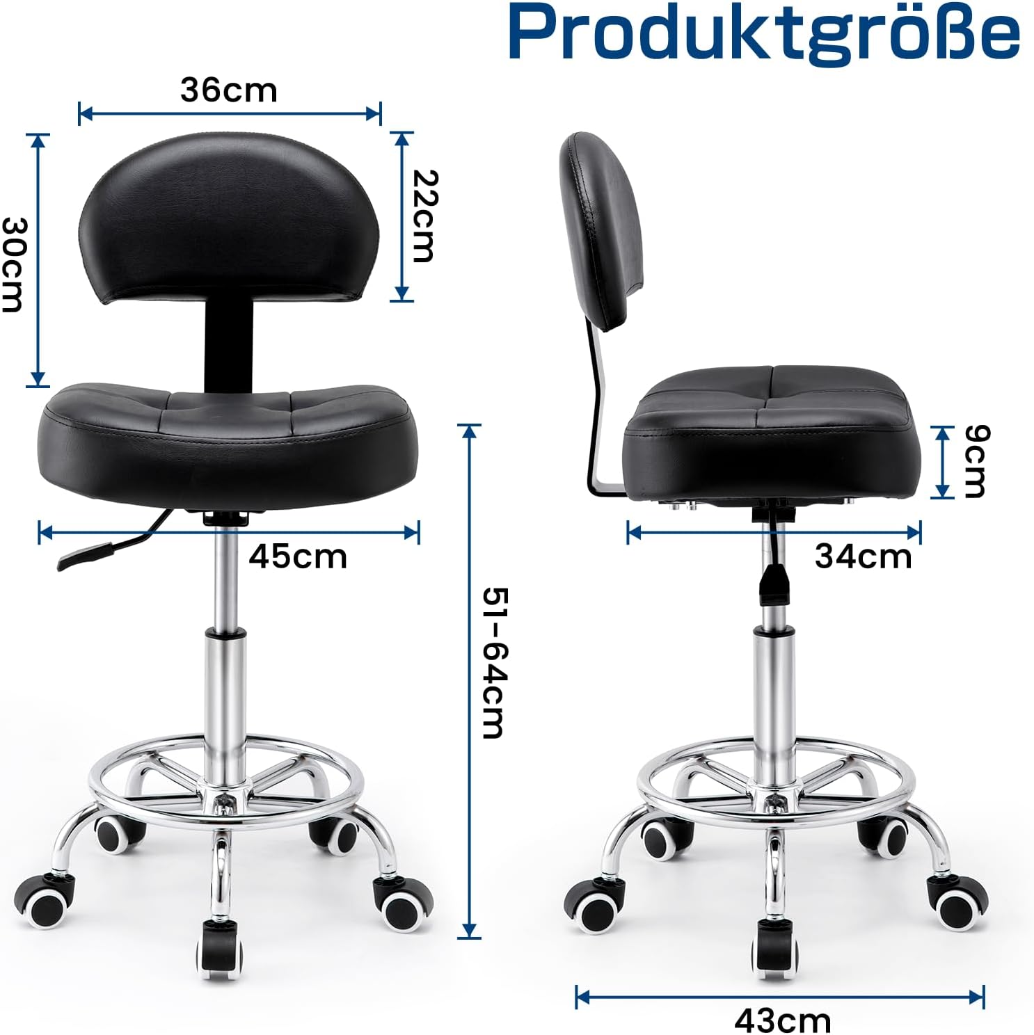 Detalle de Rollhocker mit Lehne 51 bis 64 cm