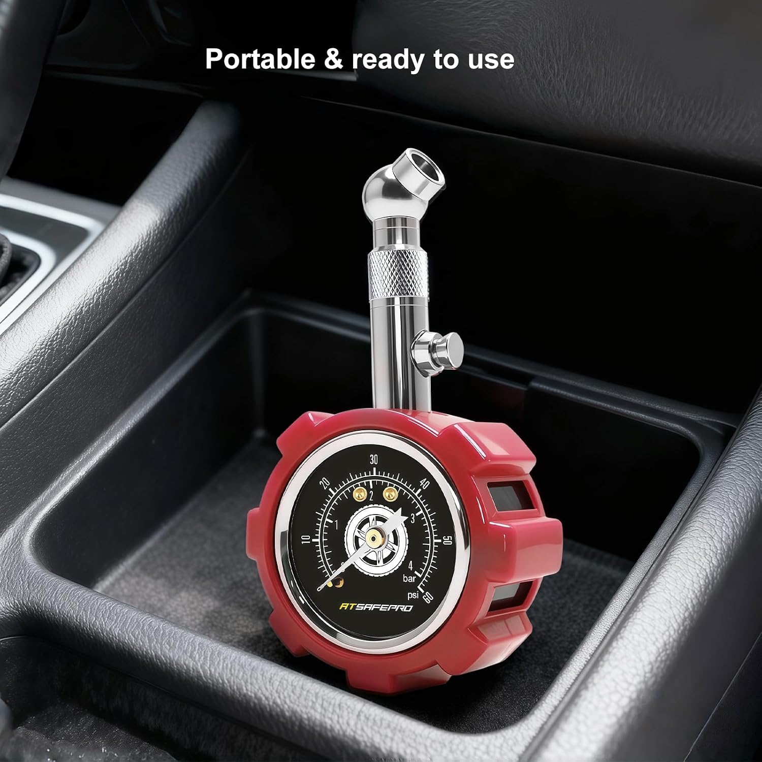 Thumbnail 5 de ATsafepro Red Tyre Pressure Gauge UK – 4 Bar / 60 PSI Mechanical with Glow Dial