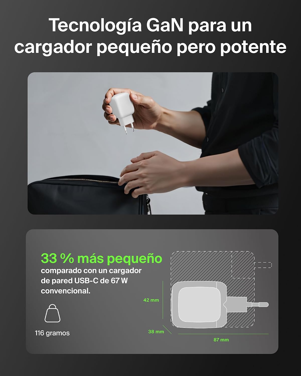 Detalle de Belkin SmartProtect 67W cargador USB‑C 2 puertos