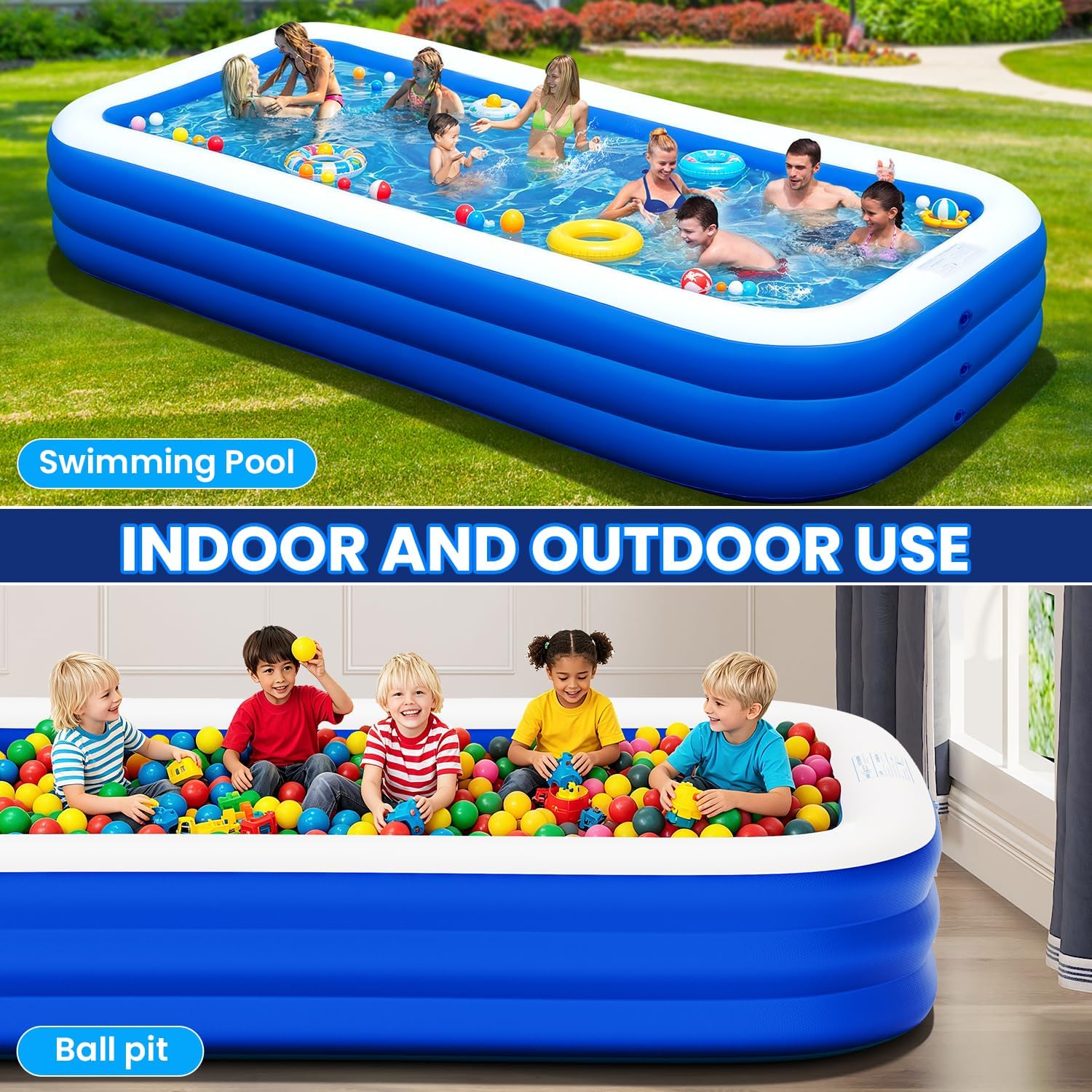Detalle de BEFAMALI Extra Large Inflatable Pool for Adults, 145" x 74" x 22