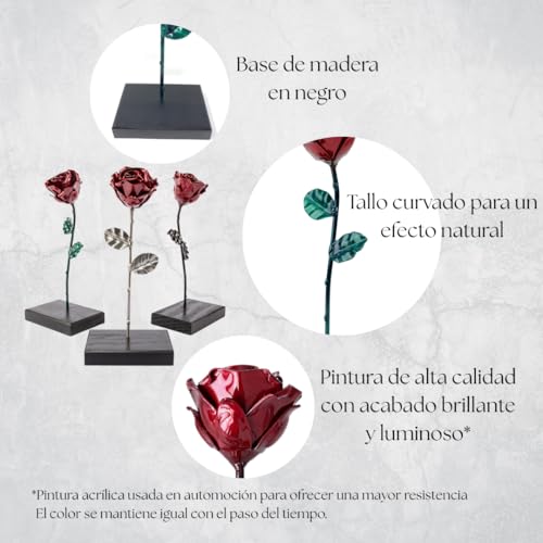 Thumbnail 1 de Forging Art Bcn Rosa Eterna de hierro forjado a mano con base de madera lacada (22 x 10 x 6,5 cm)