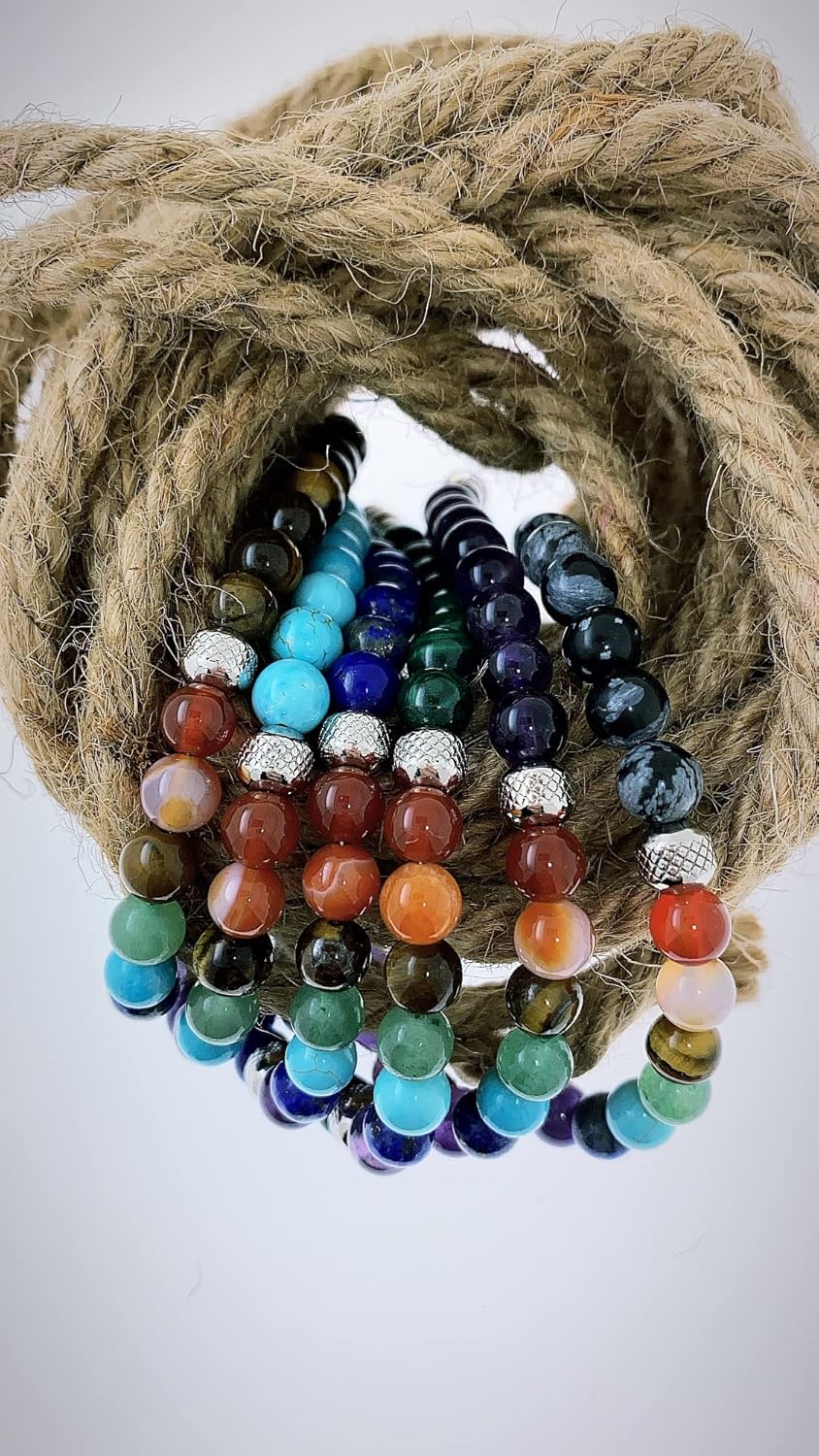 Thumbnail 3 de 10:10 Bracciale 7 Chakra in acciaio inox e pietre naturali da 6 mm, 21 cm con estensione — fatto in Italia