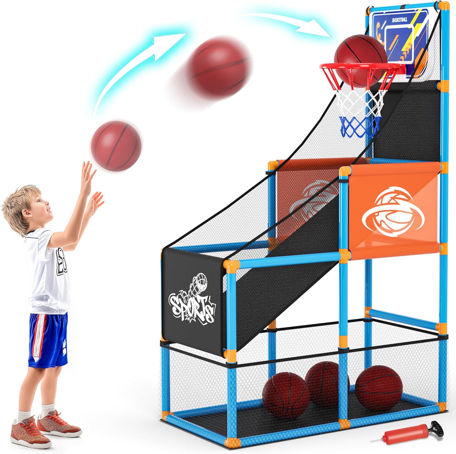 Arcade Basketball Game Set for Kids – Adjustable Indoor/Outdoor Hoop with 4 Balls