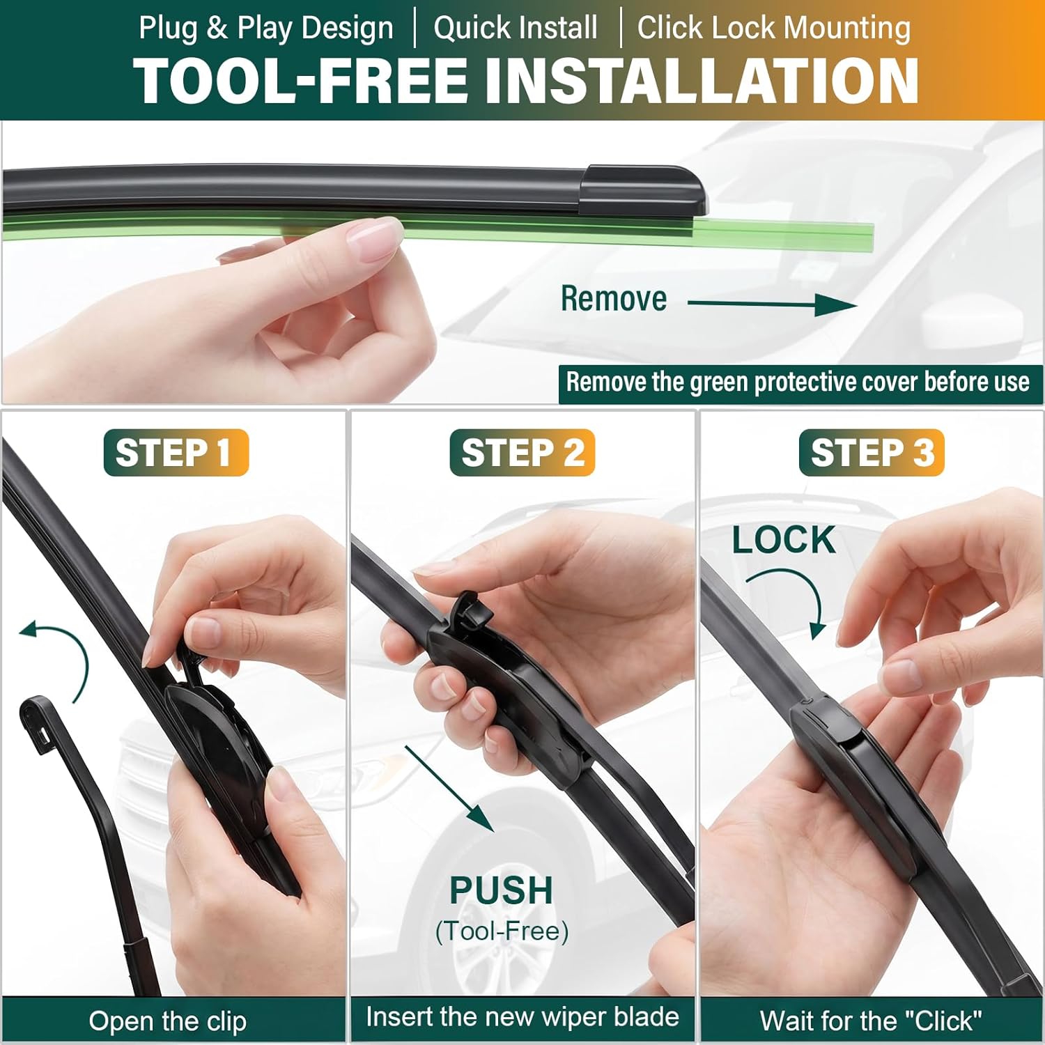 Thumbnail 6 de KVQ Windshield Wiper Blades Replacement for Hyundai Palisade (2020–2025) — 3-Piece OEM-Style Set