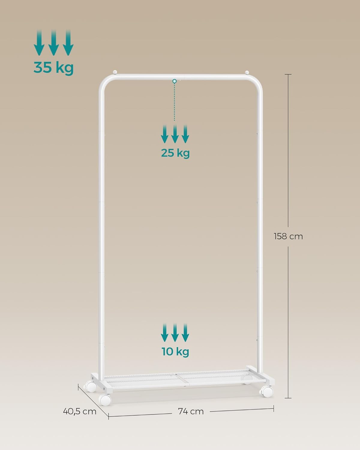 Thumbnail 5 de SONGMICS Stand Appendiabiti con Ruote HSR130W01 – 40,5 x 74 x 158 cm, struttura in metallo