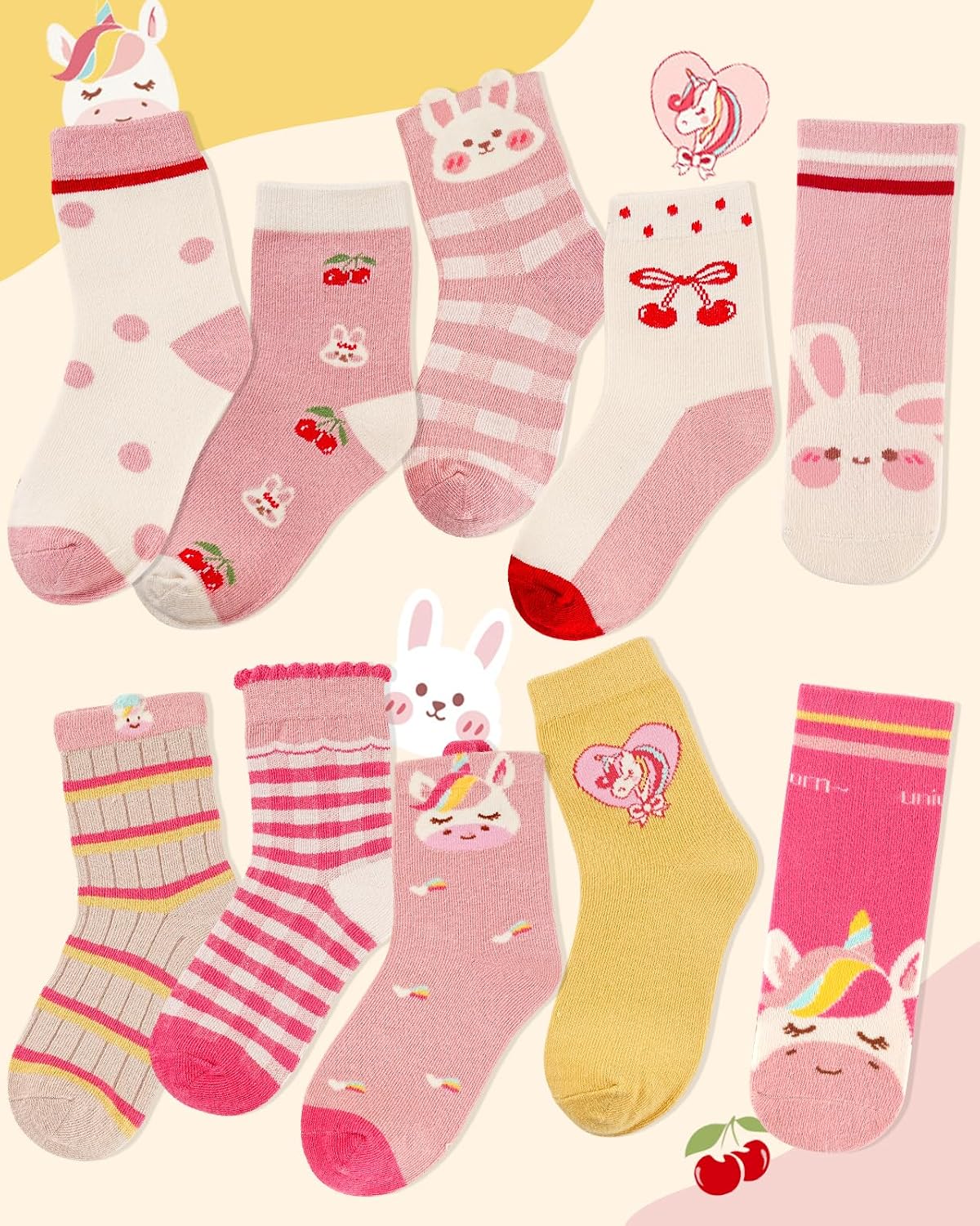 Detalle 2 de Kyopp Chaussettes rigolotes Enfants – 10 paires, coton et animaux, unisexe 21-37