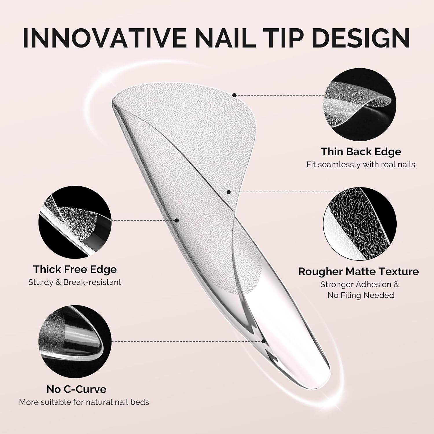 Thumbnail 2 de MelodySusie Short Almond X Nail Tips (300 pcs, 15 sizes) – Clear Acrylic Gel Press-On Tips with Half-Matte Finish