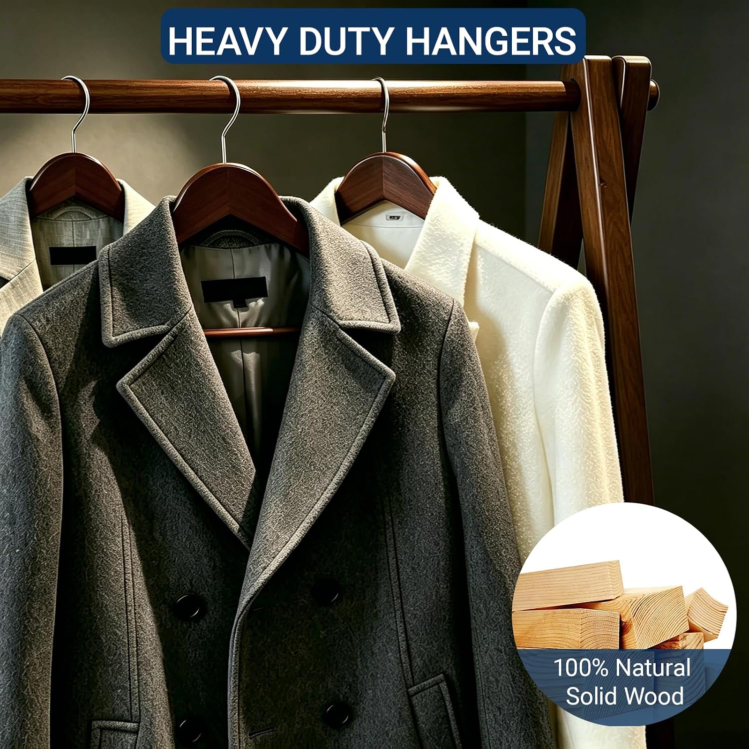 Detalle 1 de Amber Home Retro Wooden Coat Hangers, 30-Pack with Non-Slip Pant Bar