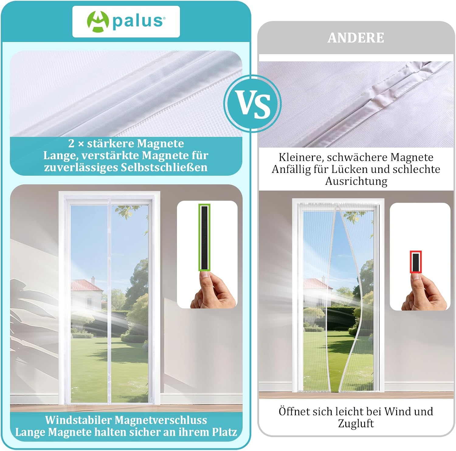 Thumbnail 3 de Apalus VP Fliegengitter Tür mit Magnetverschluss, 140x240 cm – für Balkontür & Mietwohnung