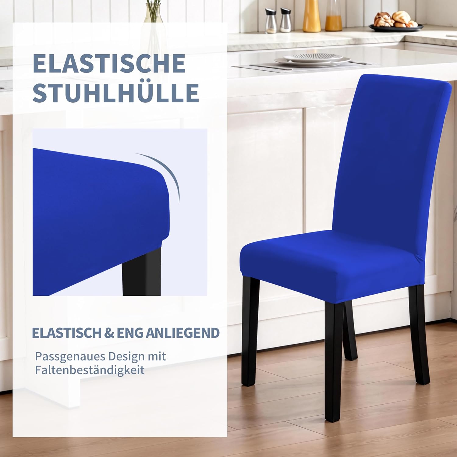 Thumbnail 4 de SUKAIKEQA Dehnbarer Stuhlbezug – Set 4/6/8 Stück Blau (Milk Silk Treasure) für Hochstuhl, Bürostuhl, Wohnzimmer