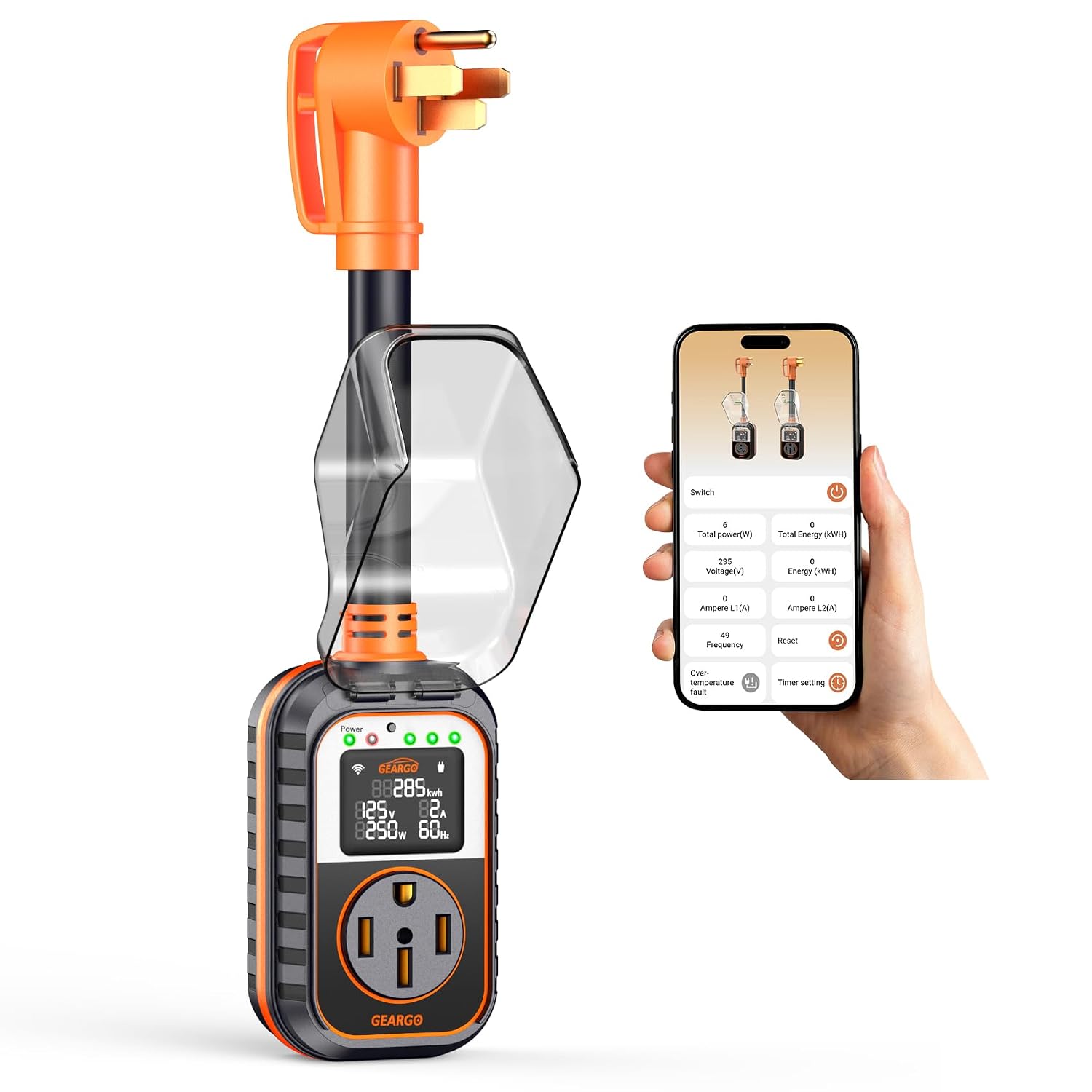 Detalle de GEARGO First 50 Amp RV Surge Protector with App Control & Smart LED Display