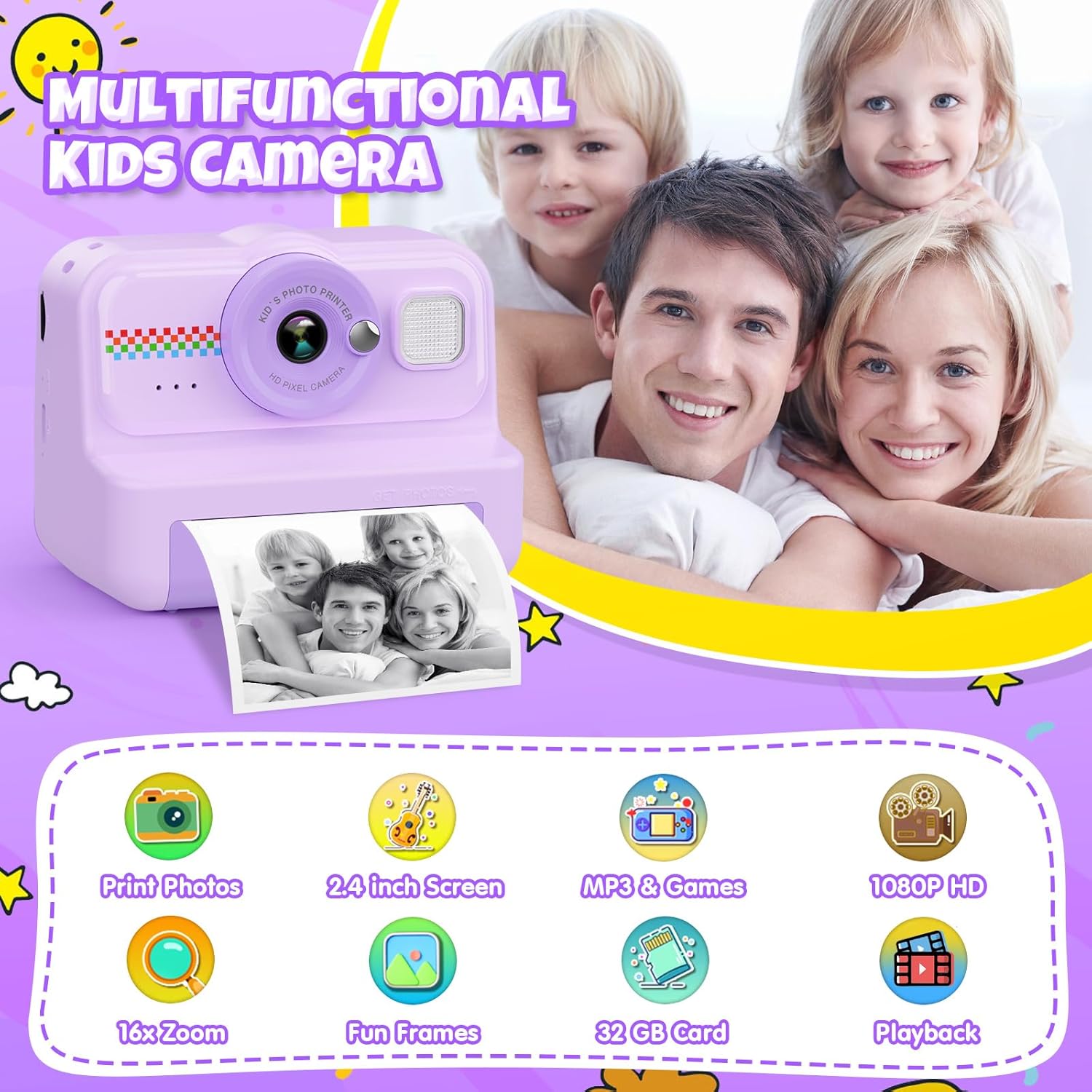 Thumbnail 1 de HiMont Kids Camera 1080P instant print camera