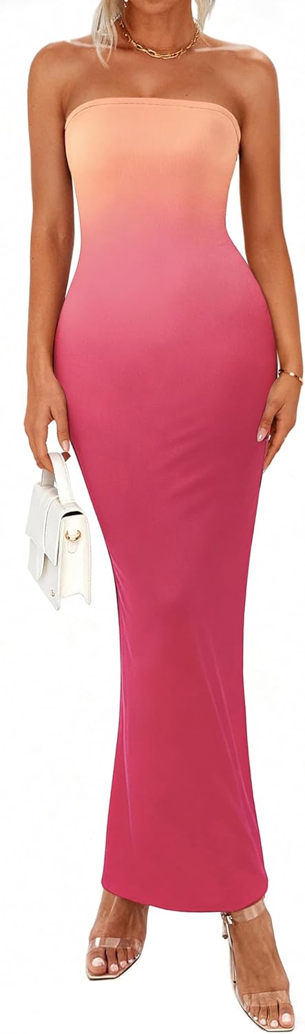 Detalle de PRETTYGARDEN Women Summer Strapless Maxi Dress: Floral Bodycon Elegance