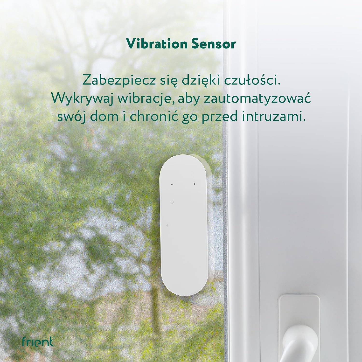 Detalle de frient WISZB-137 – czujnik wibracji Zigbee z regulacją czułości i pomiarem temperatury