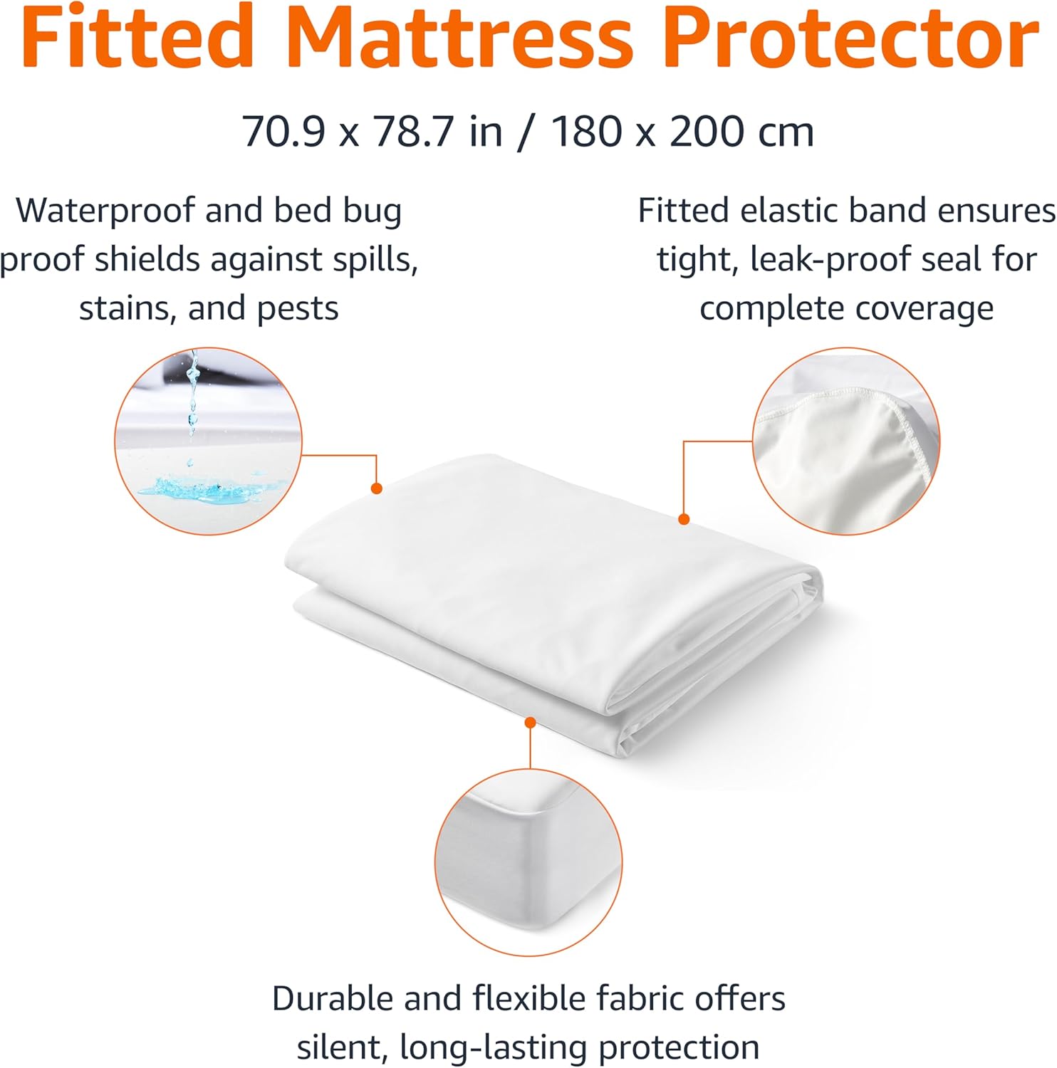 Detalle 2 de Amazon Basics Waterproof Mattress Protector (180 x 200 cm) with 45 cm Deep Pocket