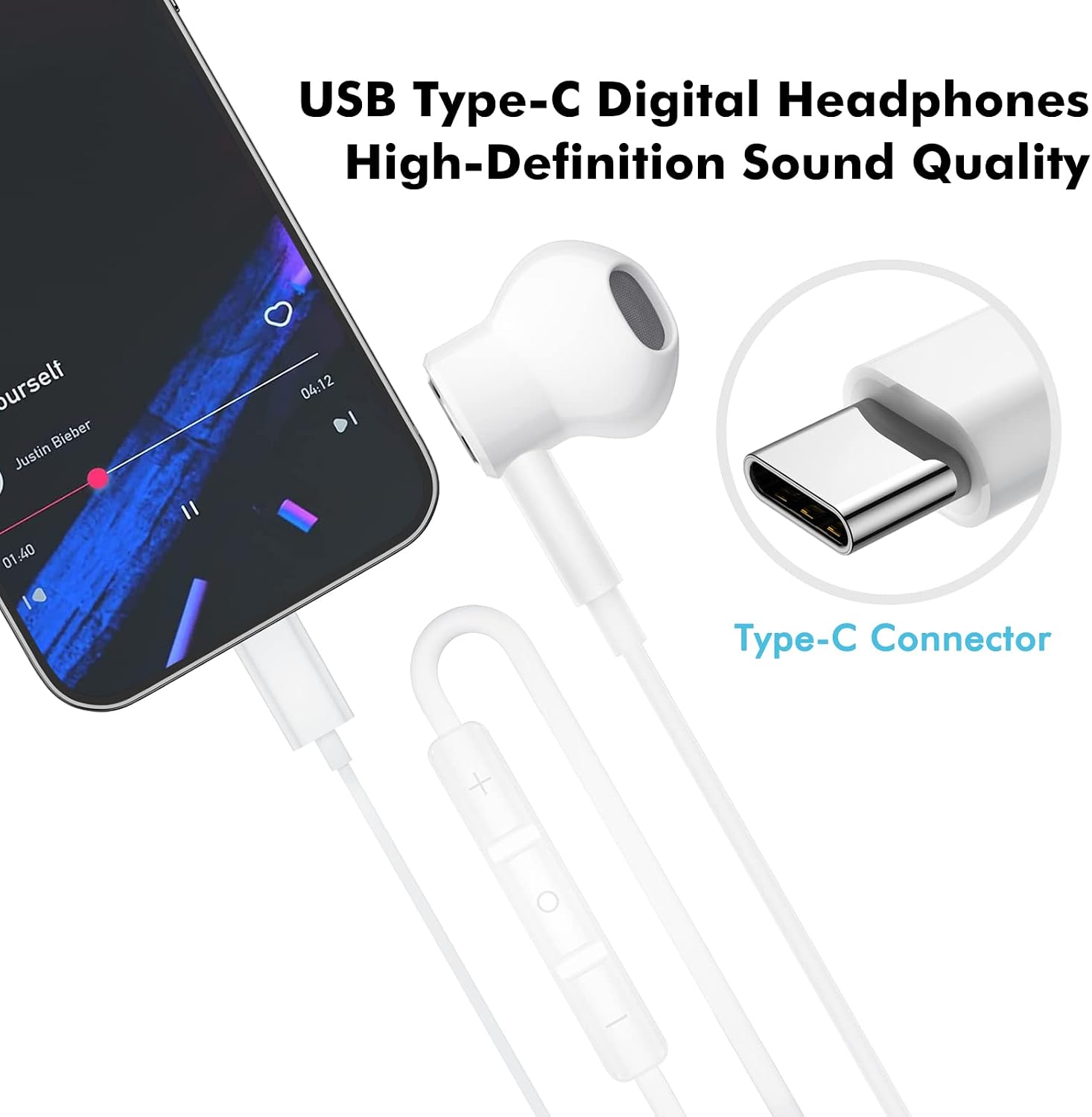 Detalle de USB-C Headphones with Mic and Volume Control (HiFi Stereo, Magnetic In-Ear) for iPhone & Android