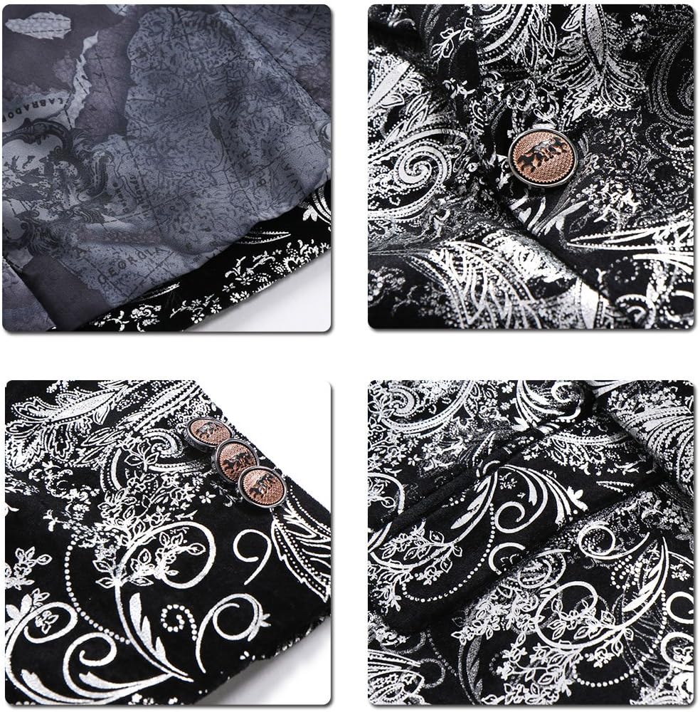 Detalle de Allthemen Men's Casual Blazer Paisley Jacquard – Slim Fit Floral Embroidery