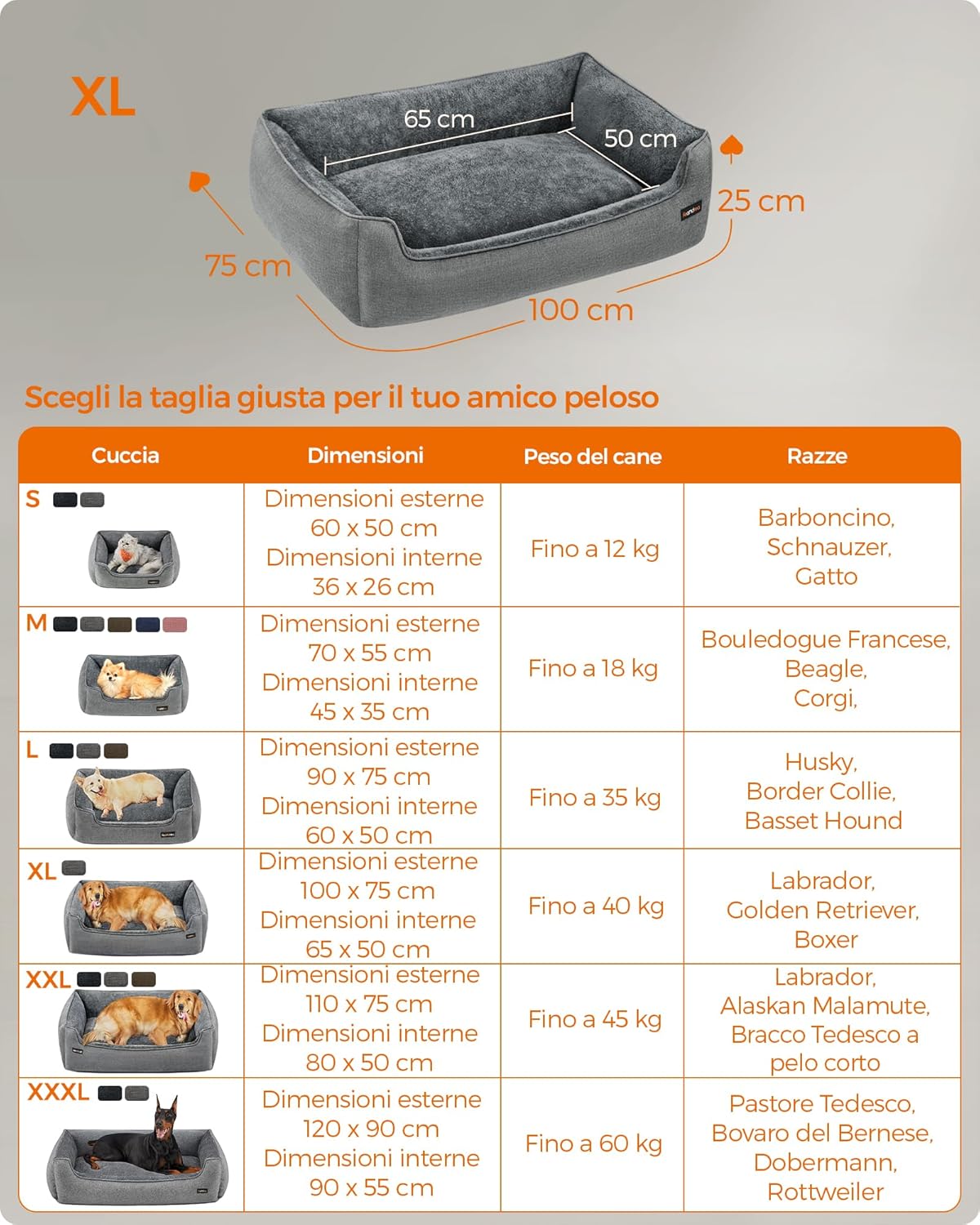 Thumbnail 6 de Feandrea Cuccia per Cani XL in Simil Lino – Comfortevole, Sicura e Igienica (100 x 75 x 25 cm, Grigio Tortora)