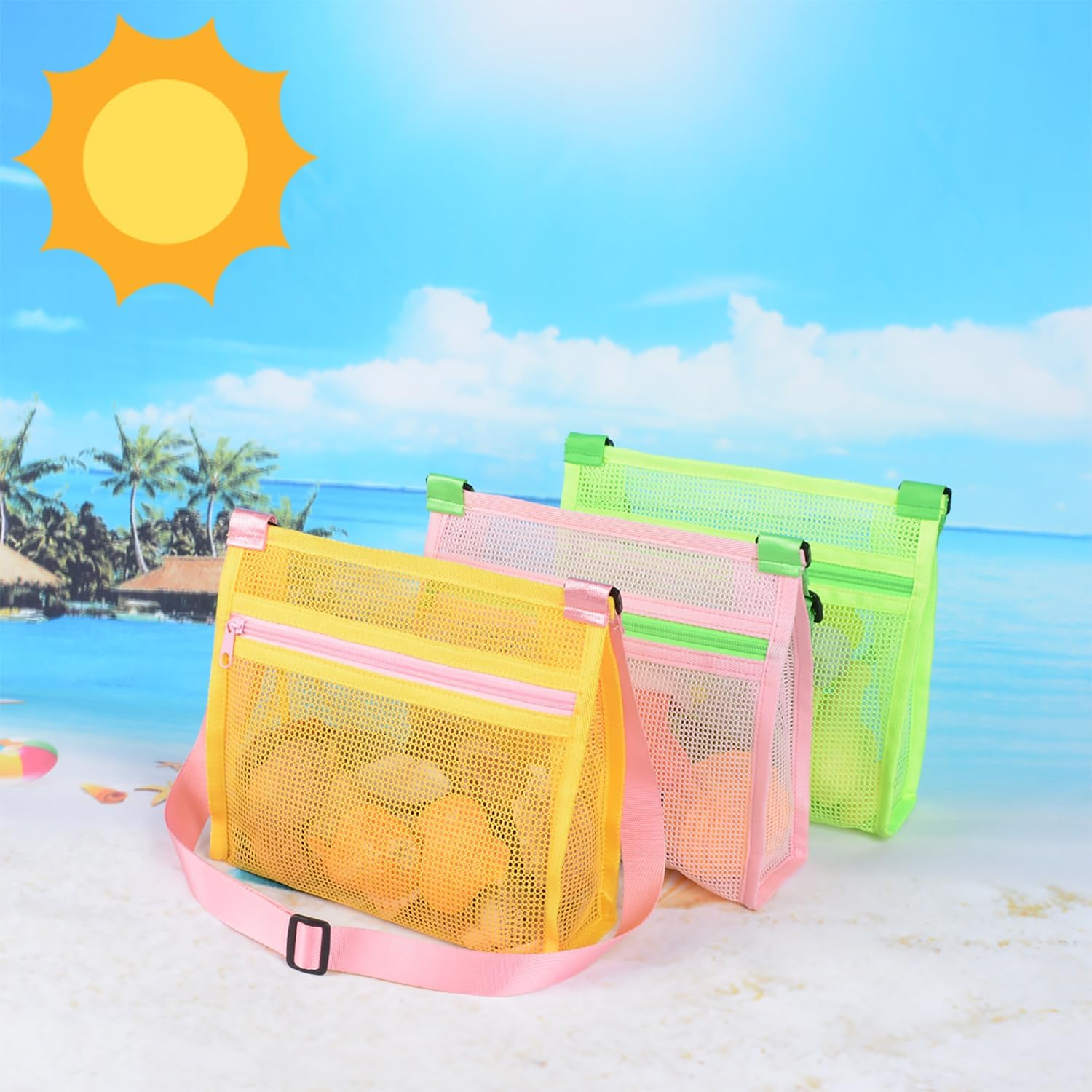 Thumbnail 1 de MUYIZI Mesh Beach Bag for Shells Collecting 3 Pack: Lightweight, Quick-Dry Shell Bags for Kids and Families
