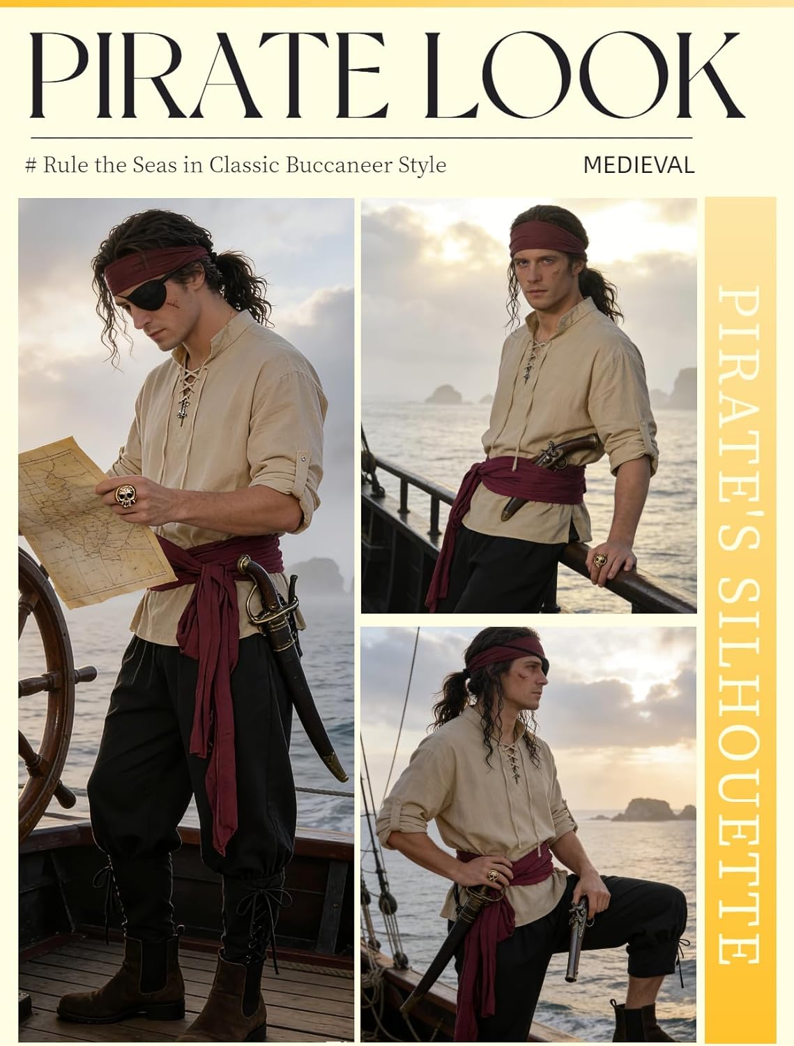 Detalle 1 de Vercico Pirate Costume Adults 5-Piece Set