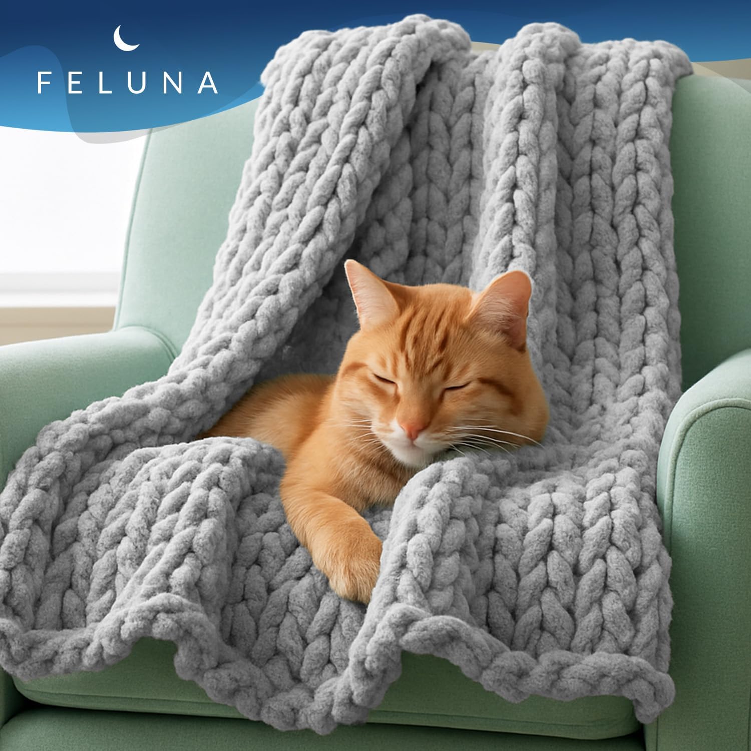 Thumbnail 6 de Feluna 47136520489 grof gebreide knuffeldeken, lichtgrijs, 76 x 101 cm
