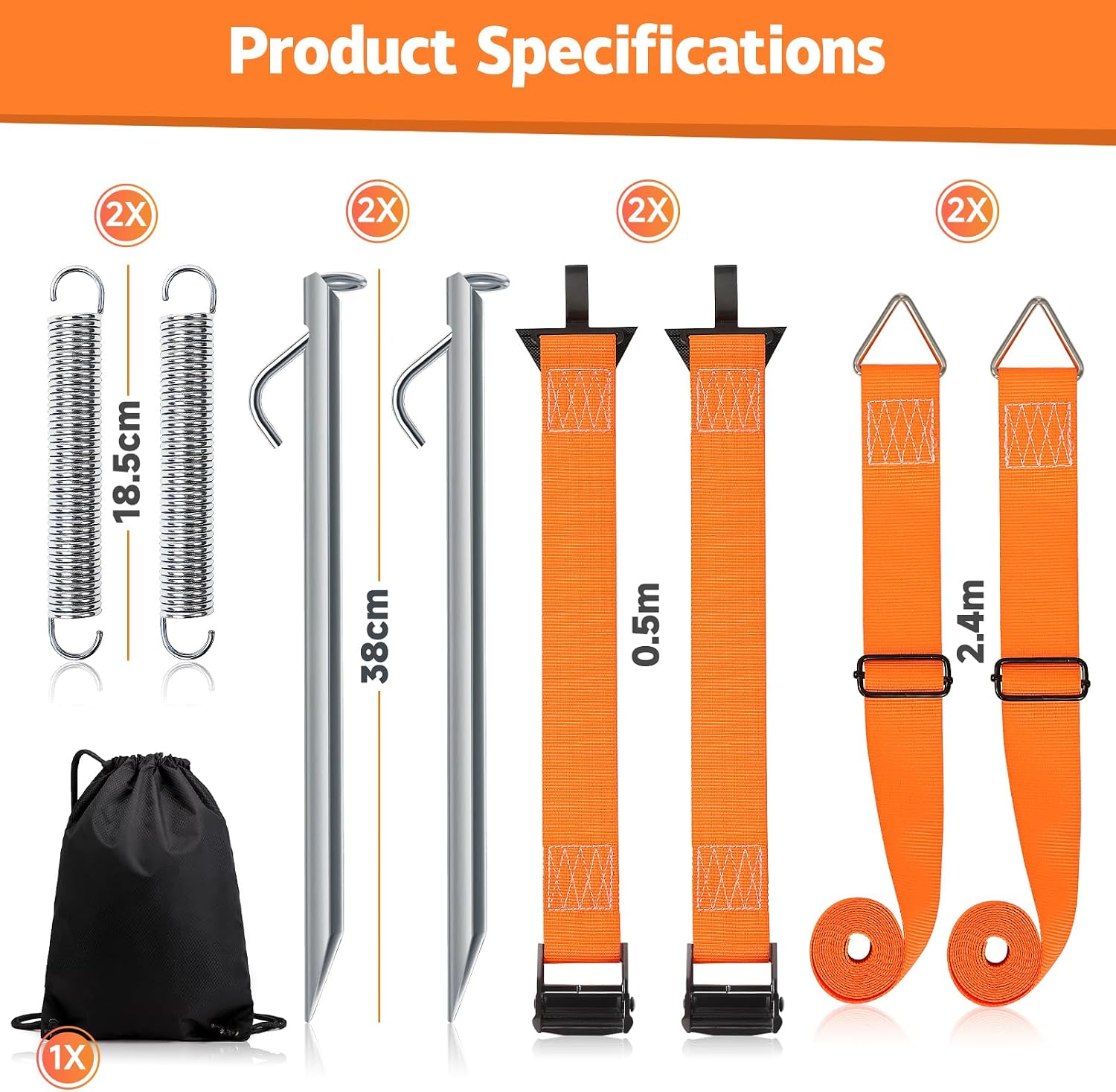 Detalle de Sturmband für Vorzelt & Markise – 5 cm breites Gurtband, 38 cm Erdanker, Sturmsicherung für Wohnmobil