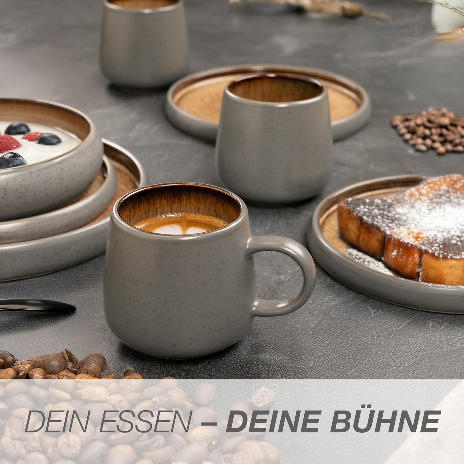 Thumbnail 5 de Moritz & Moritz SOLID 6er Tassen-Set Grau/Beige (Steinzeug) – 400 ml, mikrowellen- & spülmaschinenfest