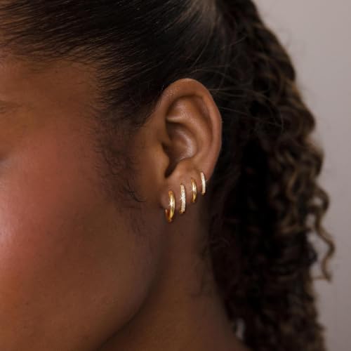 Thumbnail 7 de ATTILA 4 Pairs 14K Gold Plated Hoop Earrings for Women – 8/8/10/12 mm, 925 Silver Posts