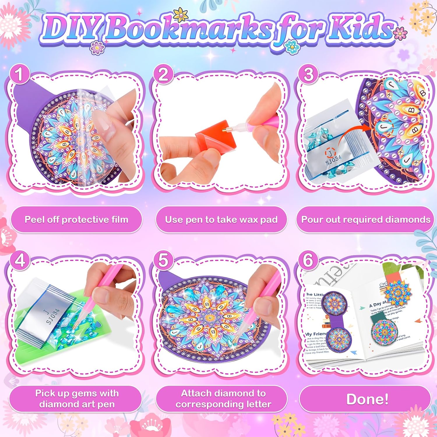 Detalle de Arts and Crafts for Kids 5-12 Year Old: Diamond Art Magnetic Bookmarks Kit