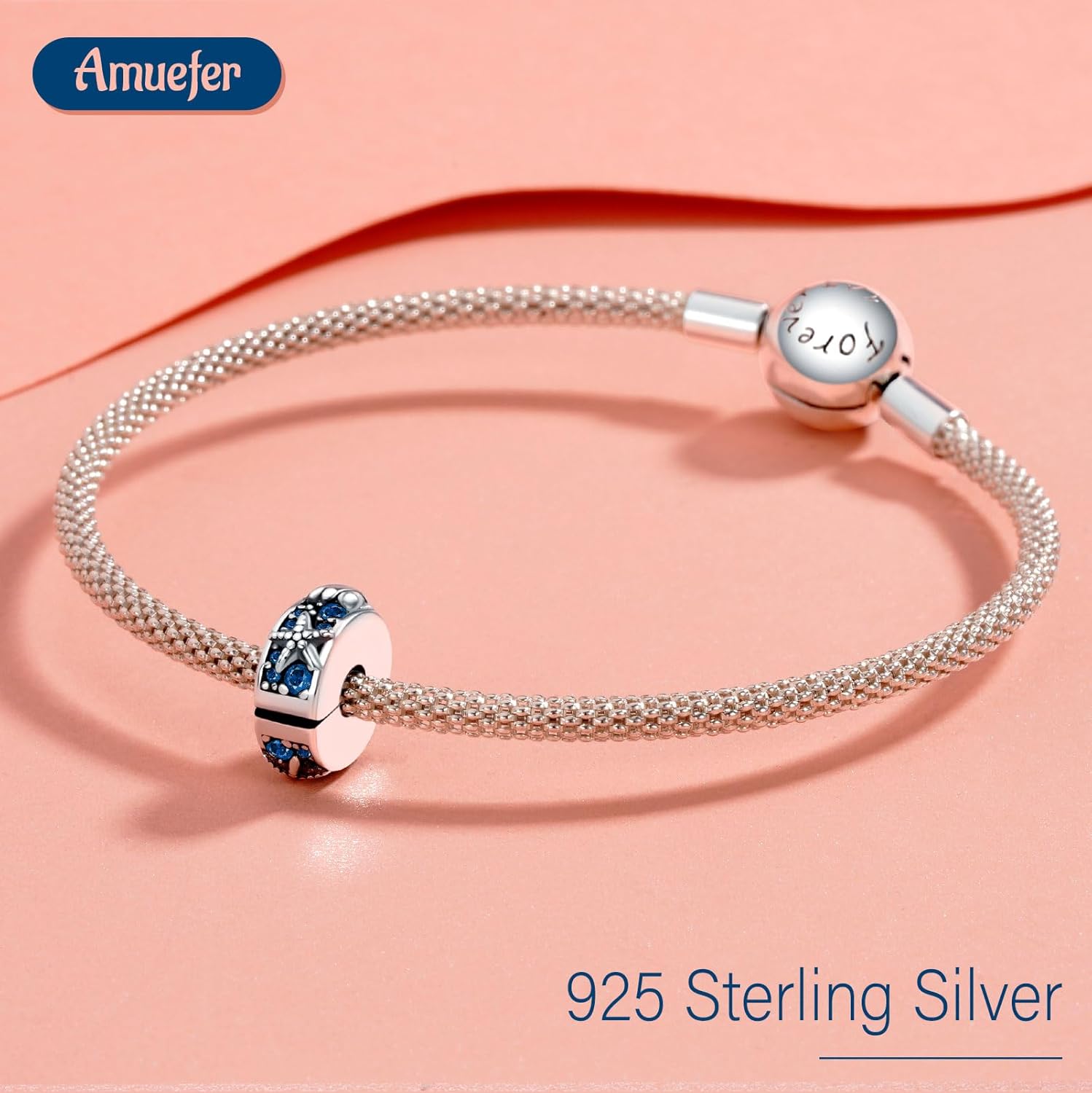 Thumbnail 1 de Amuefer Clip Spacer Charms aus 925 Sterling Silber – Pink Pavé Shell für Armbänder und Ketten
