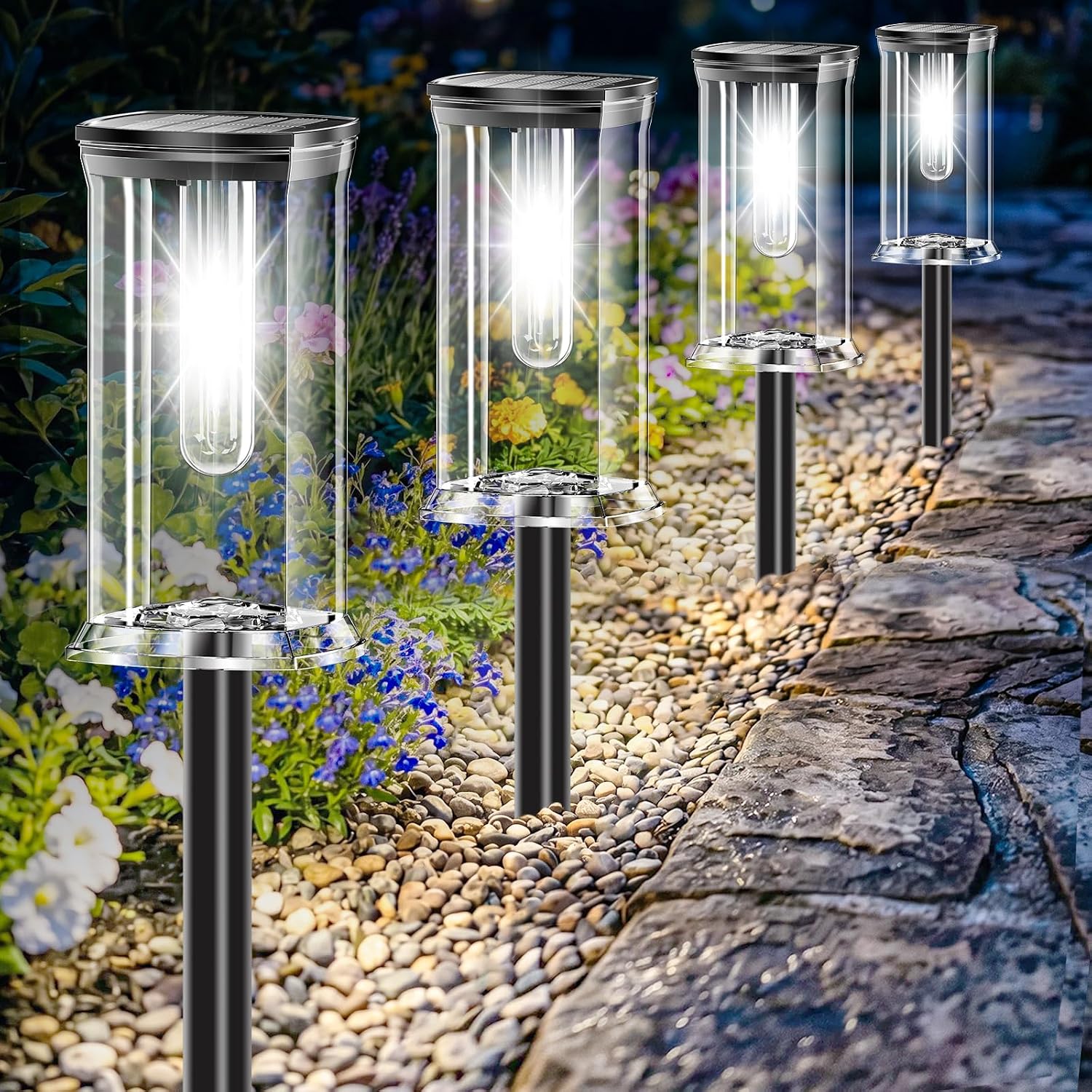 Detalle de MAOKOT S-dcwsd Solar Path Lights, 12-Pack, Waterproof White LED