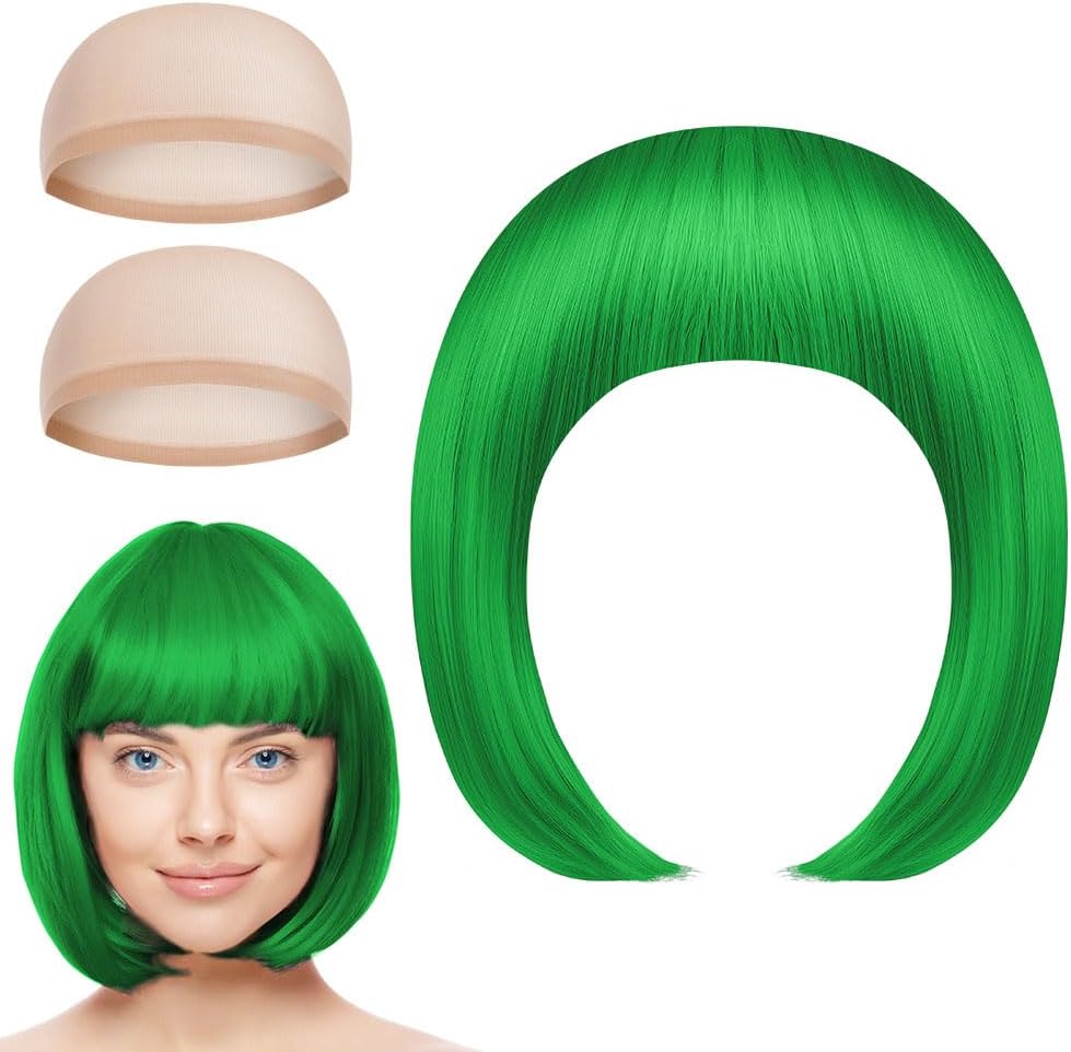 Thumbnail 6 de AOMIG 3620503 kort bobperuk i neongrönt med justerbara remmar
