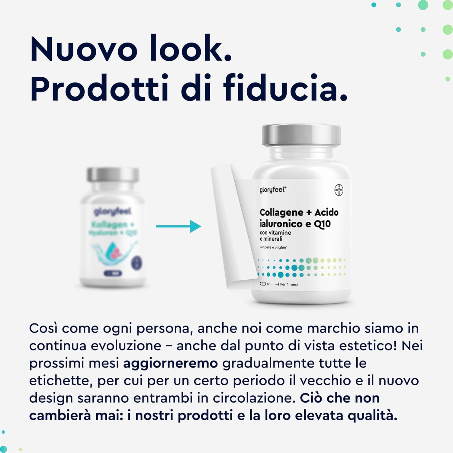Detalle de Collagene IDROLIZZATO + Acido Ialuronico + Coenzima Q10, Integratore per pelle, capelli e unghie – 120 capsule