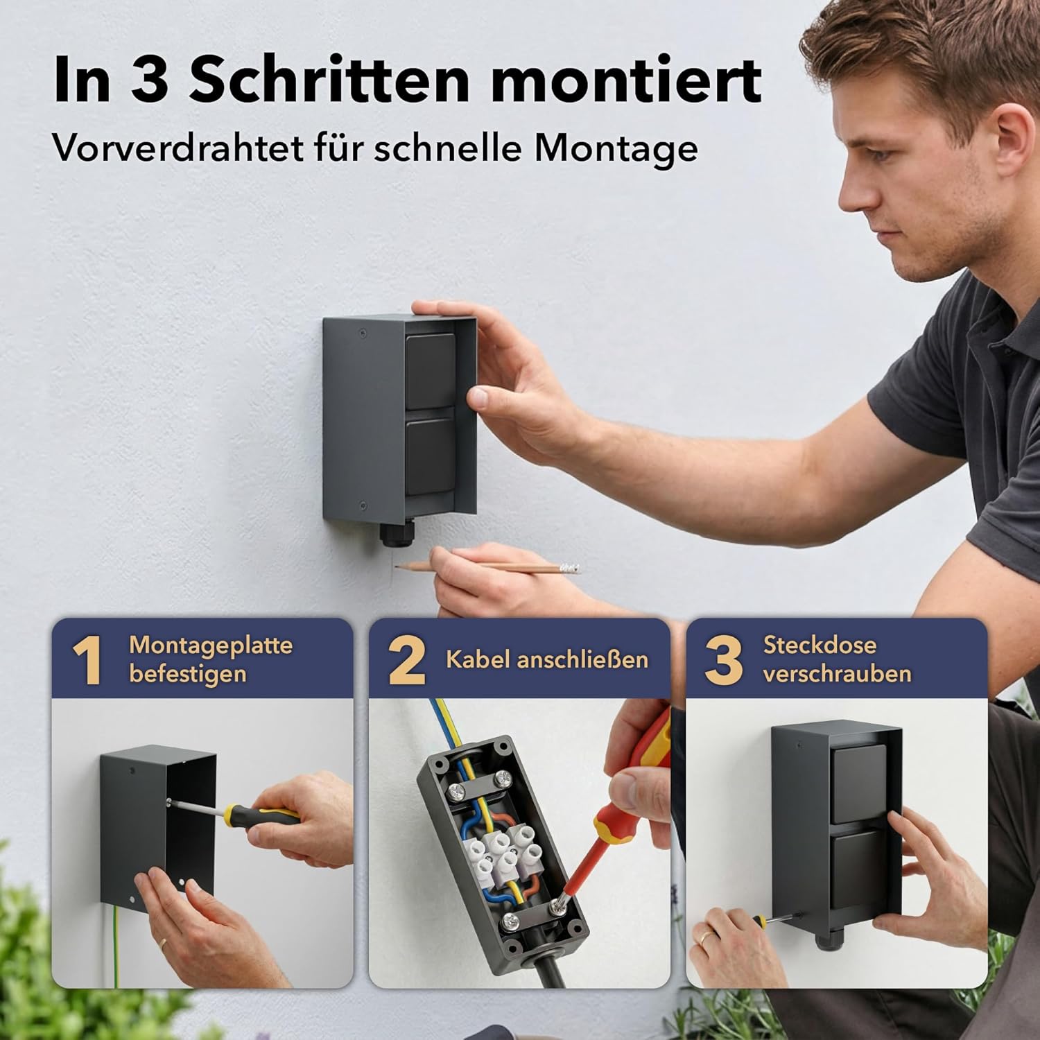 Thumbnail 3 de LEDSCOM Außensteckdose 2-Fach STEDDA IP44 Edelstahl anthrazit senkrecht