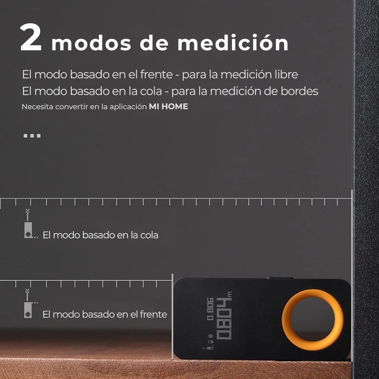 Detalle de HOTO Telémetro Láser con Bluetooth y pantalla OLED (0.05–30 m, ±2 mm) con carga Type-C