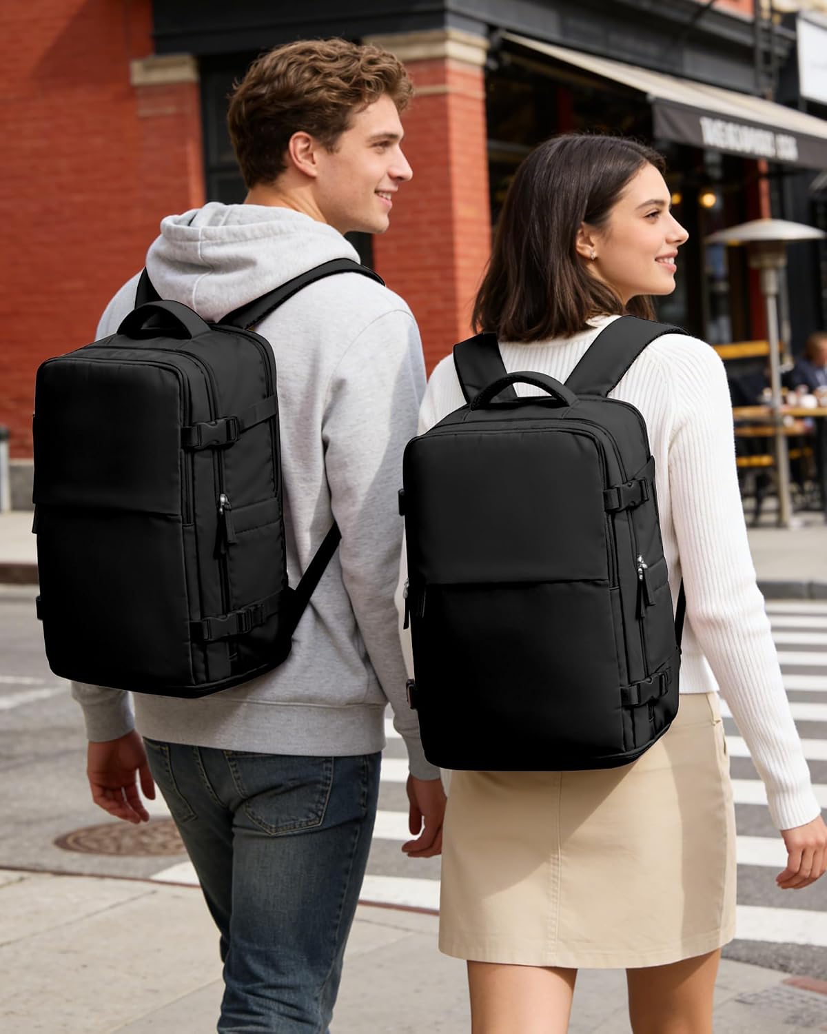 Detalle 2 de BJLFS Zaino da viaggio con compressione sottovuoto e pompa portatile per bagaglio a mano (Ryanair/EasyJet) per laptop fino a 14”