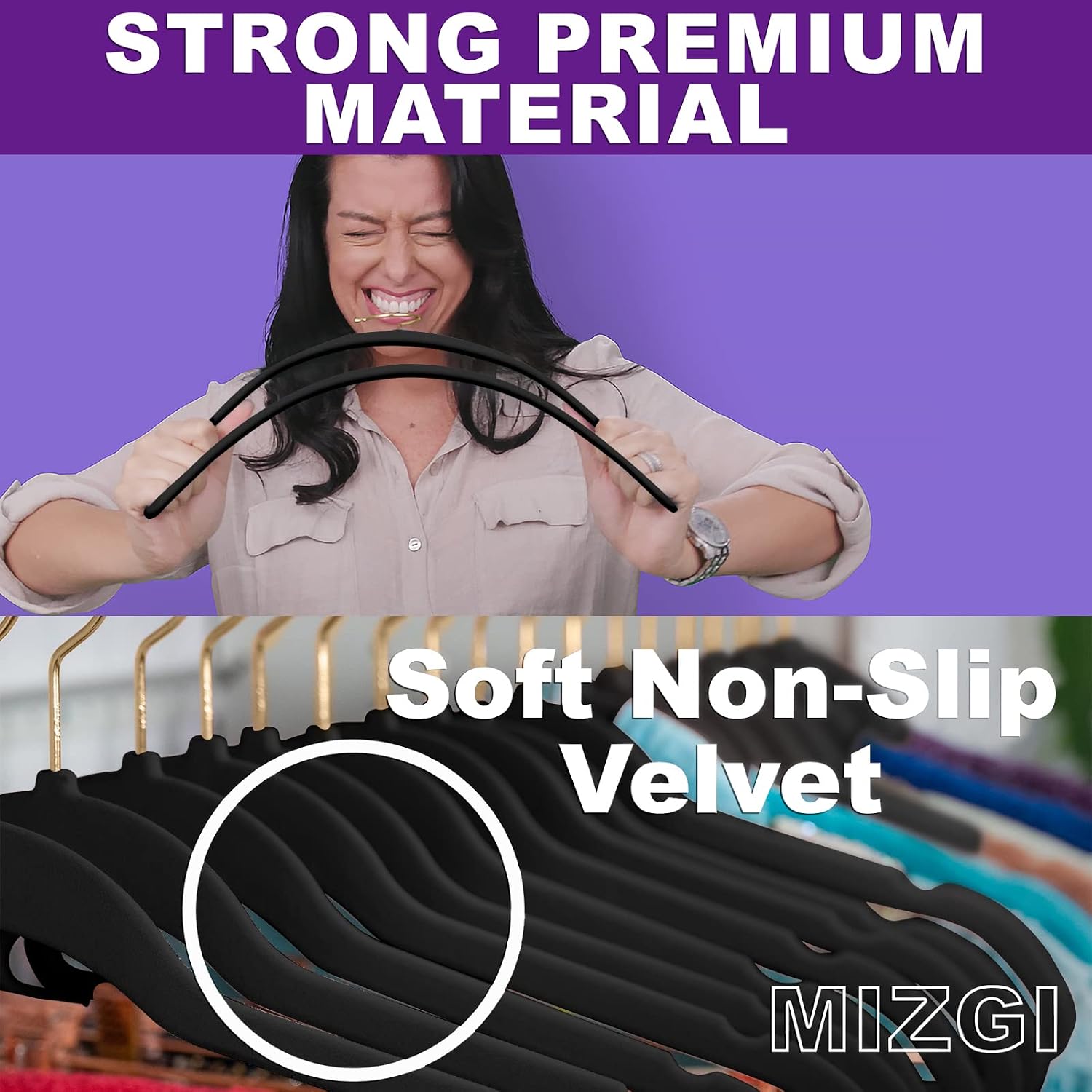 Detalle 2 de MIZGI Premium Velvet Hangers 60-pack — non-slip