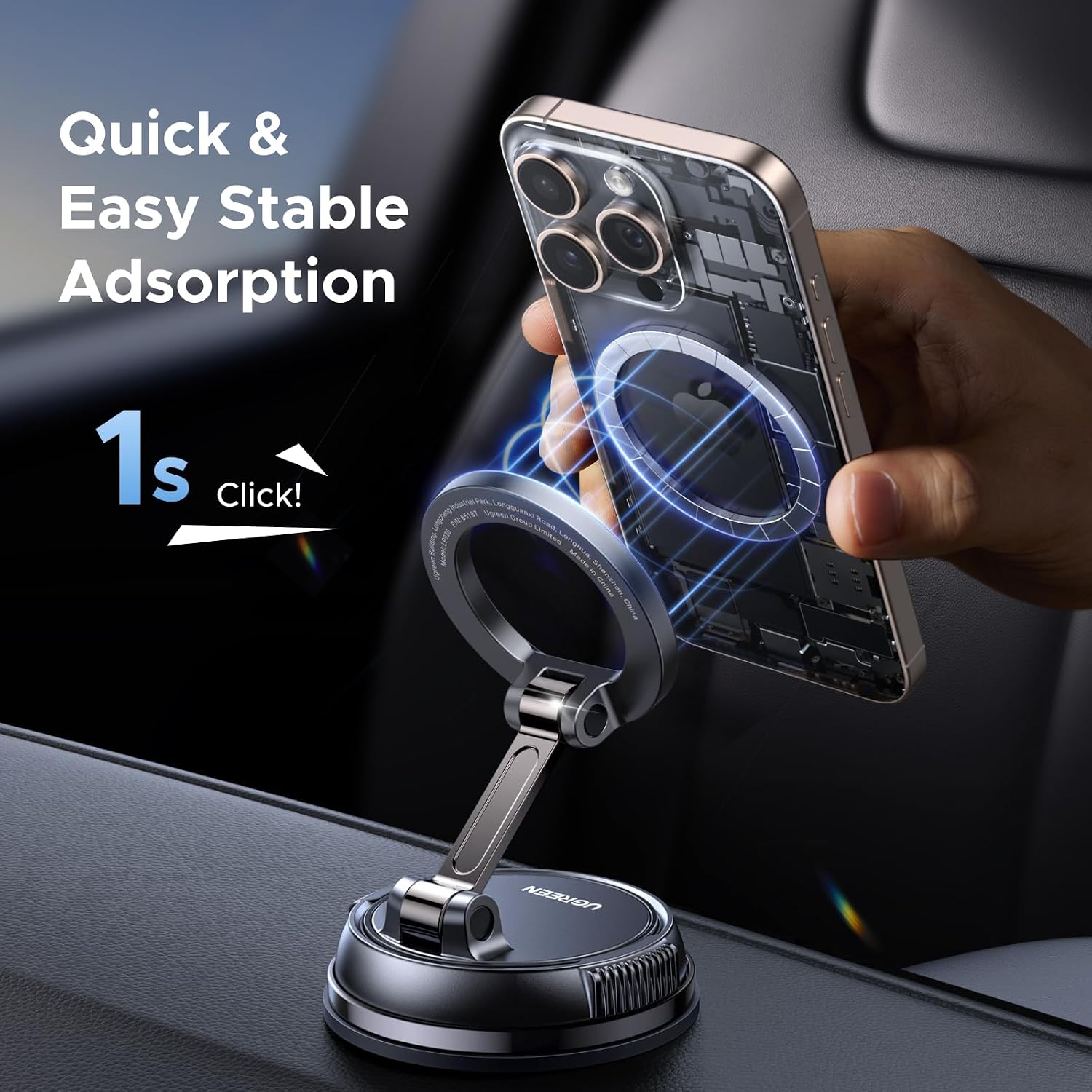Thumbnail 4 de UGREEN 65187 MagSafe Car Phone Mount with 360° Rotation and Suction Cup