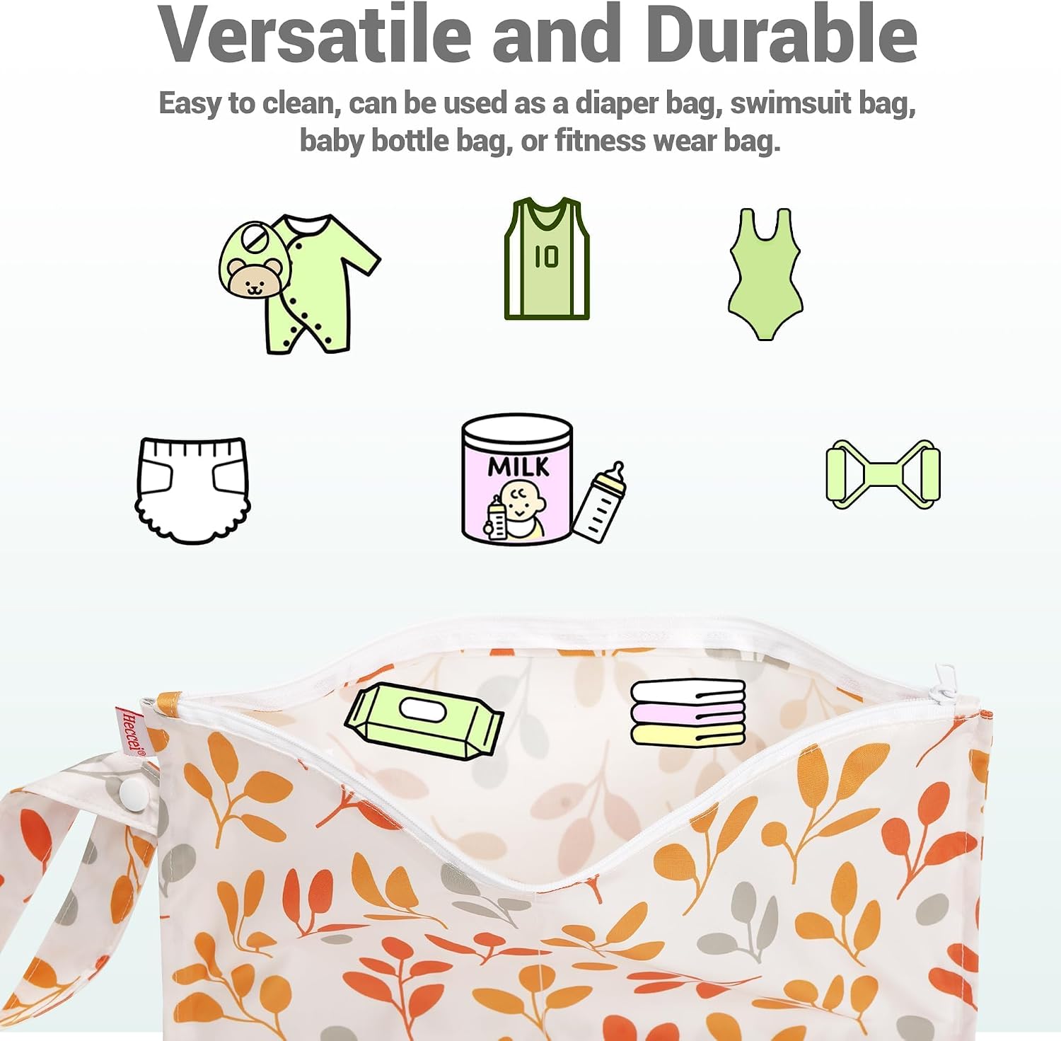Thumbnail 1 de HECCEI Wet Bags 2Pcs Waterproof Wet Dry Bag – 13x15 Inch Cloth Diaper Organiser for Baby, Swimwear & Travel